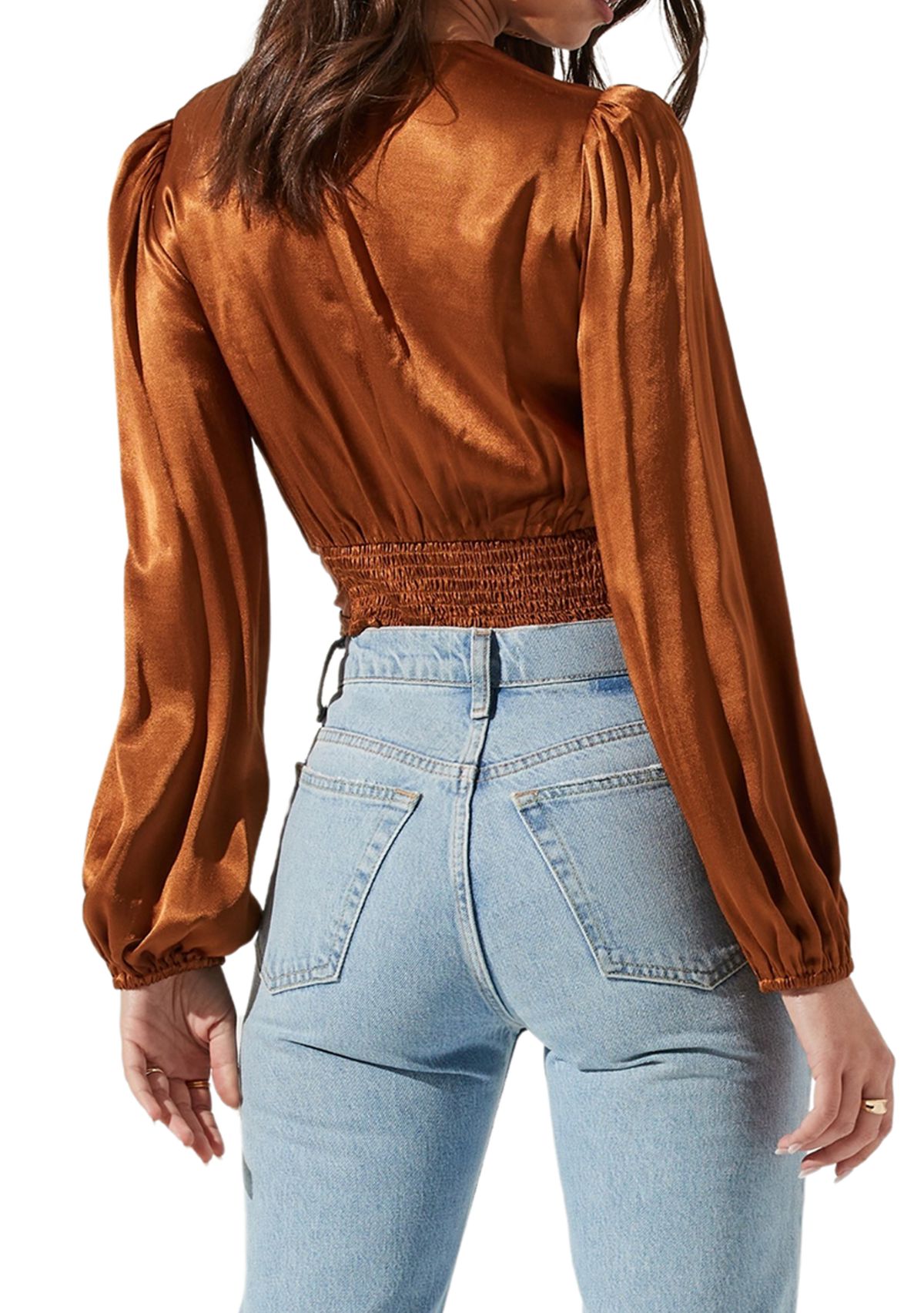 Womens Cropped Copper V-Neck Top