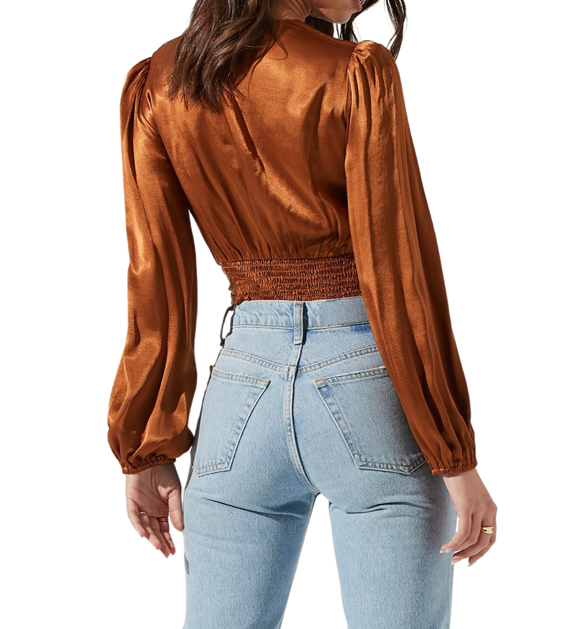 Womens Cropped Copper V-Neck Top