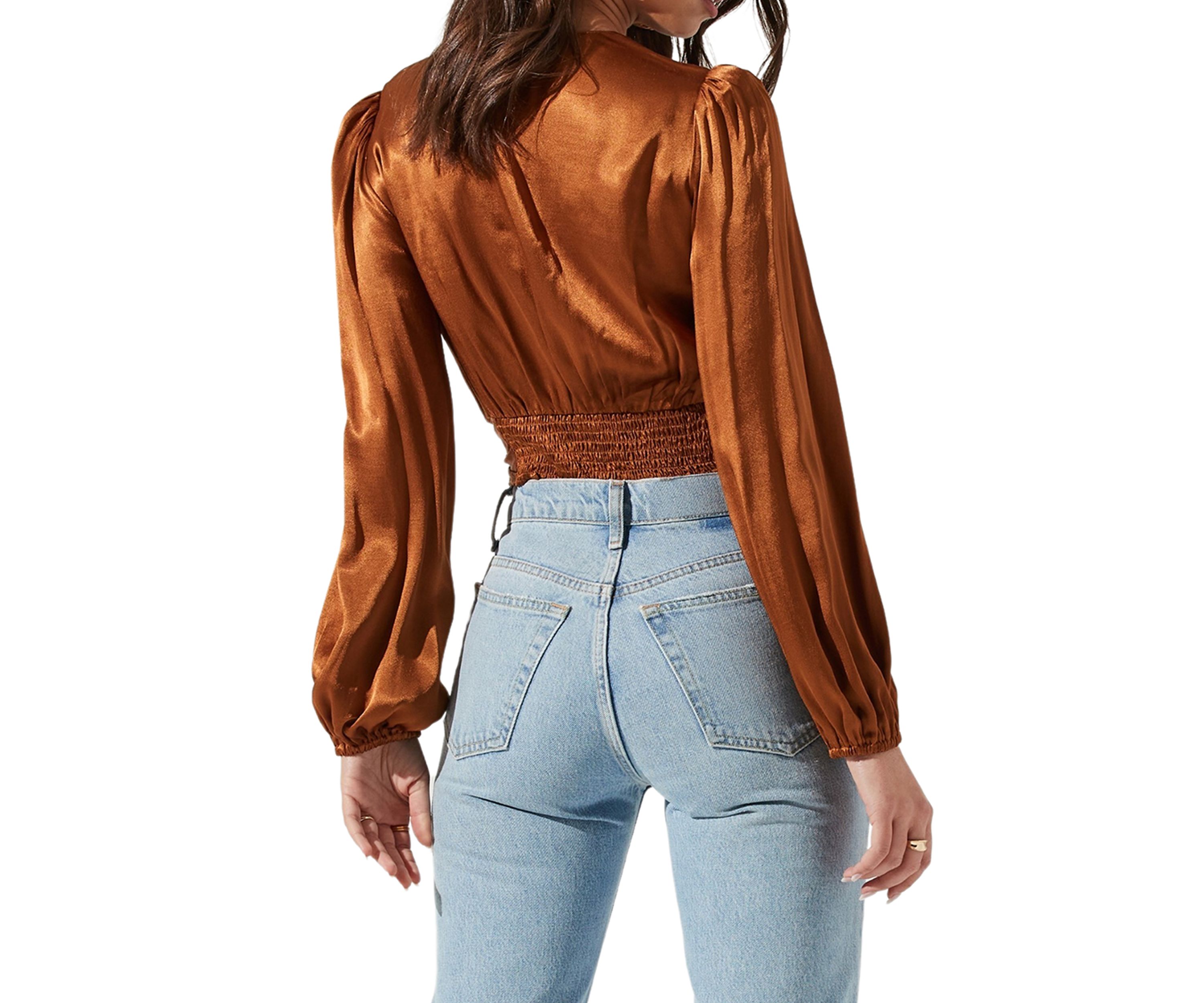 Womens Cropped Copper V-Neck Top