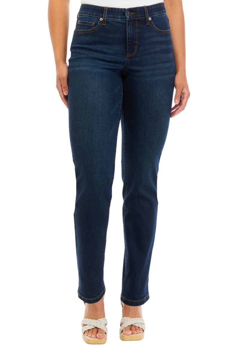 Womens Mid Rise Straight Stretch 31" Jeans