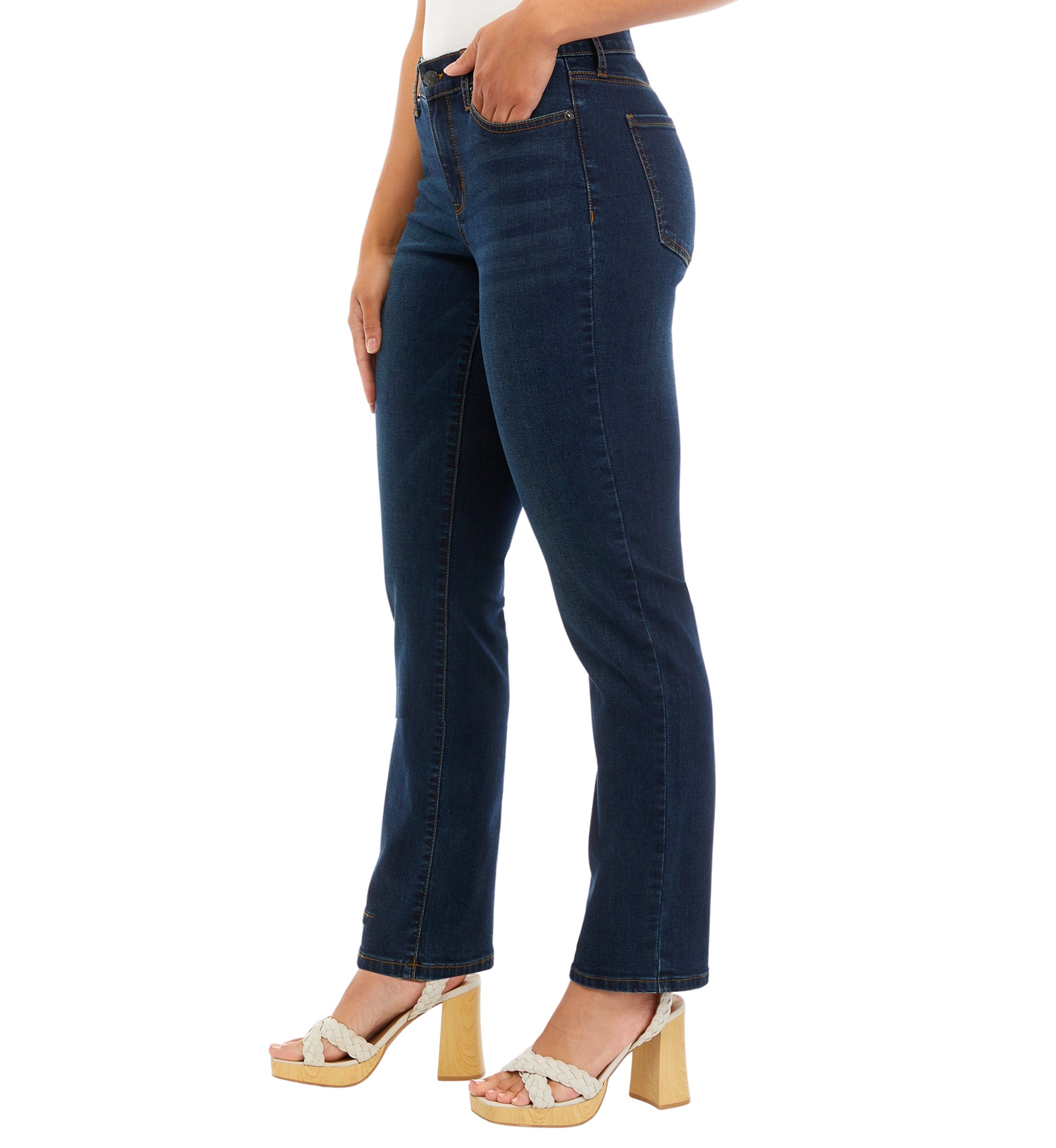 Womens Mid Rise Straight Stretch 31" Jeans