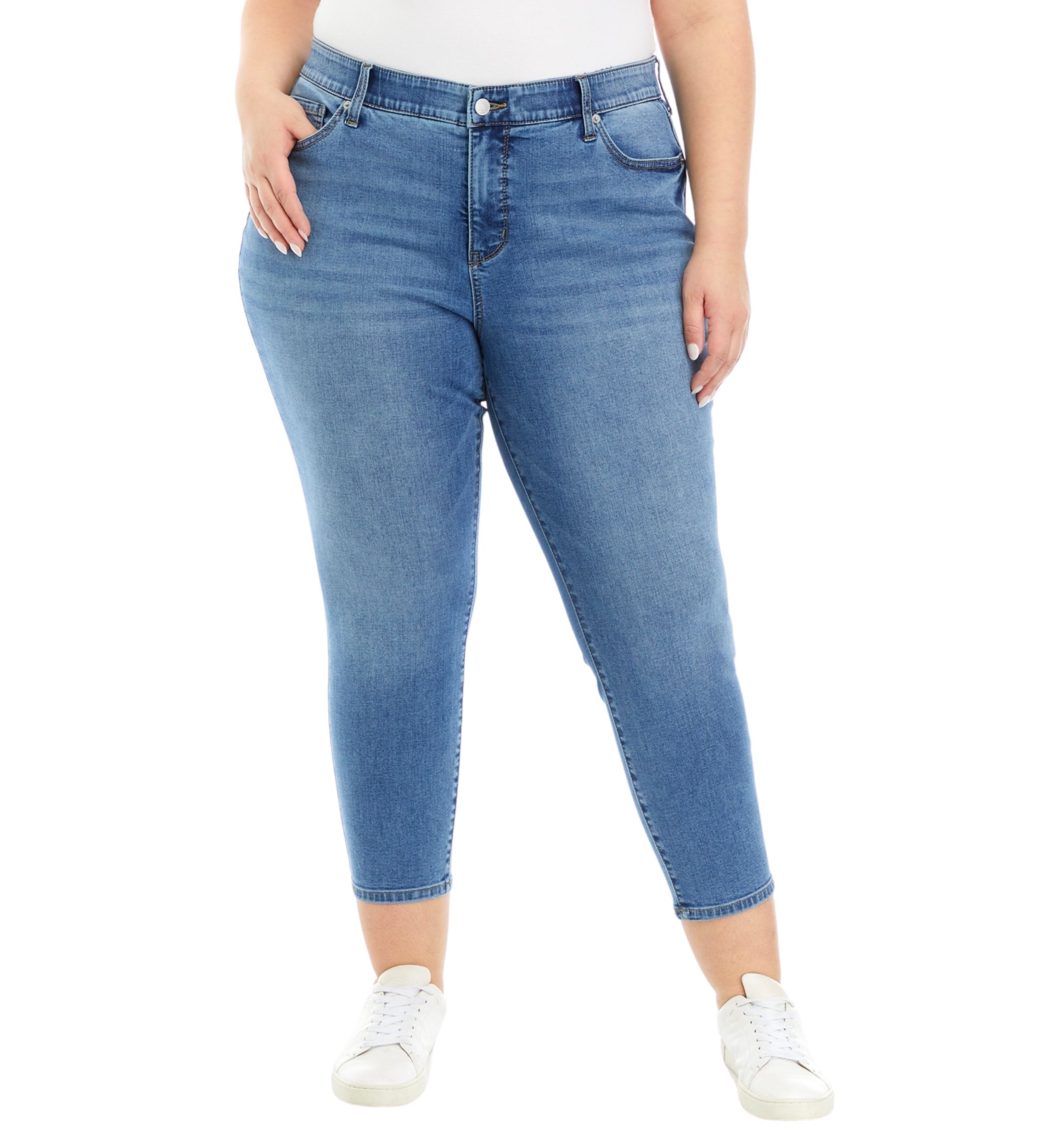 Plus Size 5 Pocket Denim Cropped Jeans