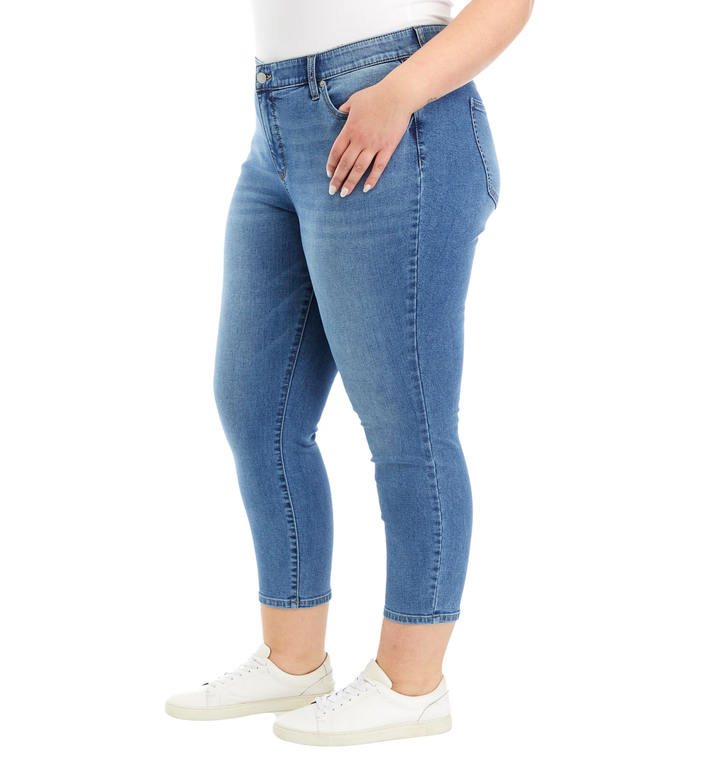 Plus Size 5 Pocket Denim Cropped Jeans