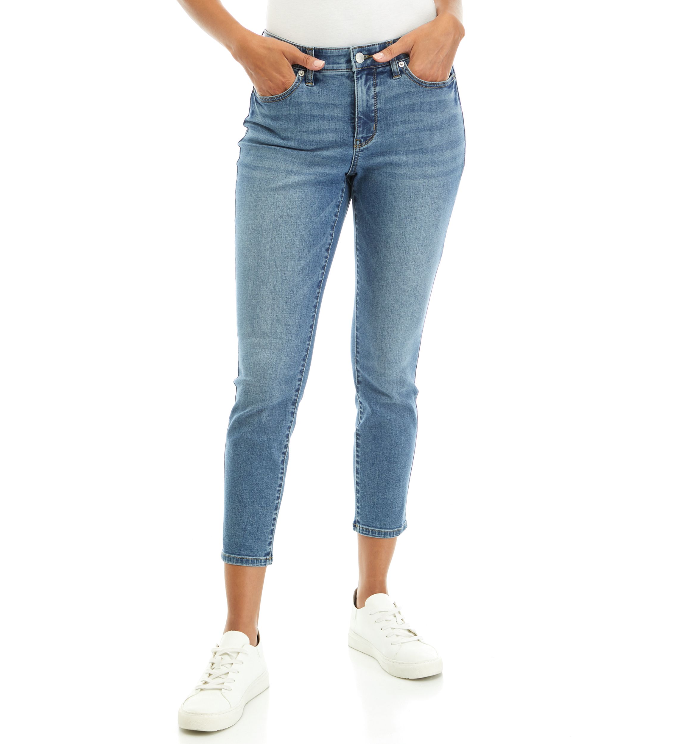 Mid Rise 5 Pocket Denim Cropped Jeans 