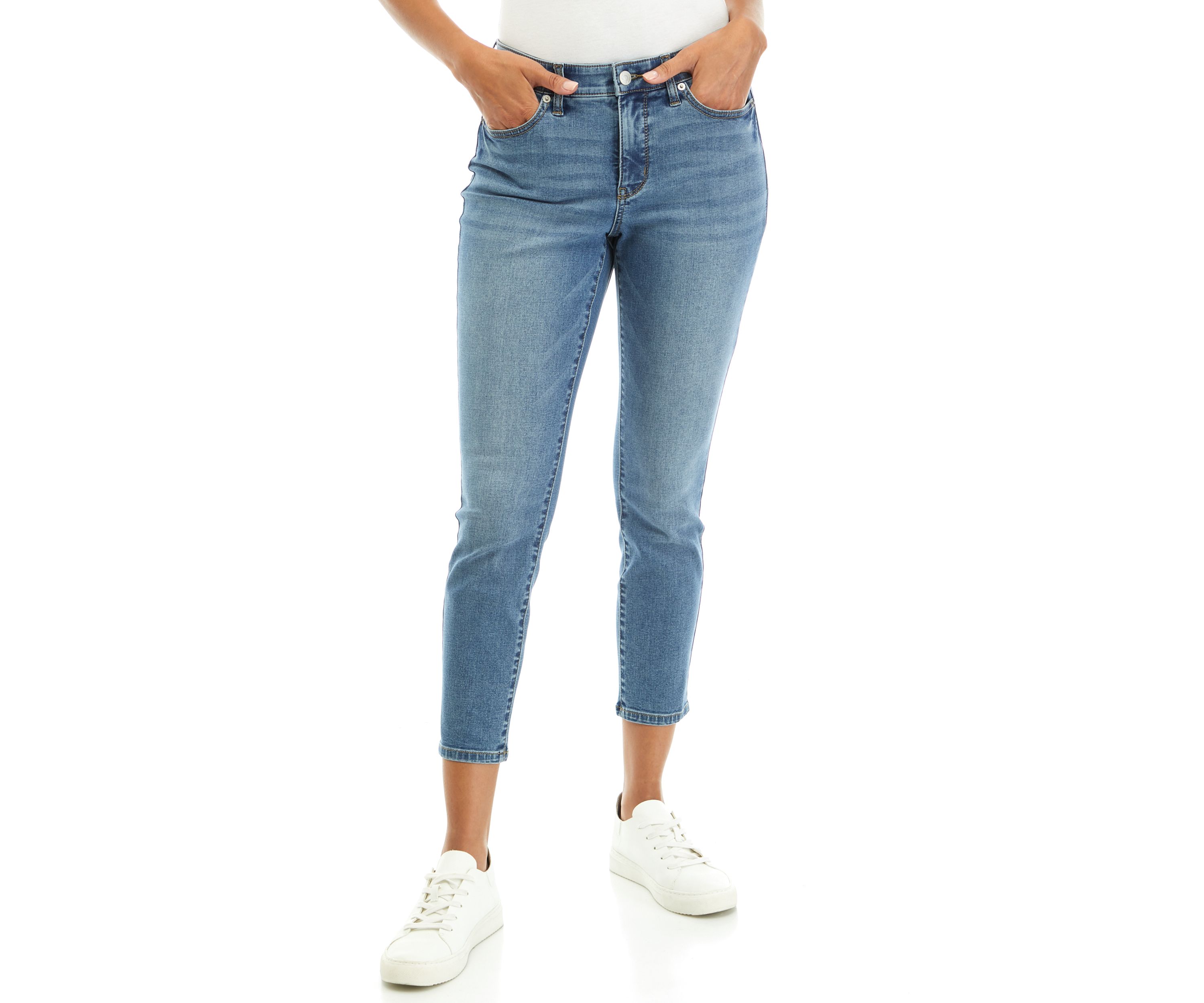 Mid Rise 5 Pocket Denim Cropped Jeans 