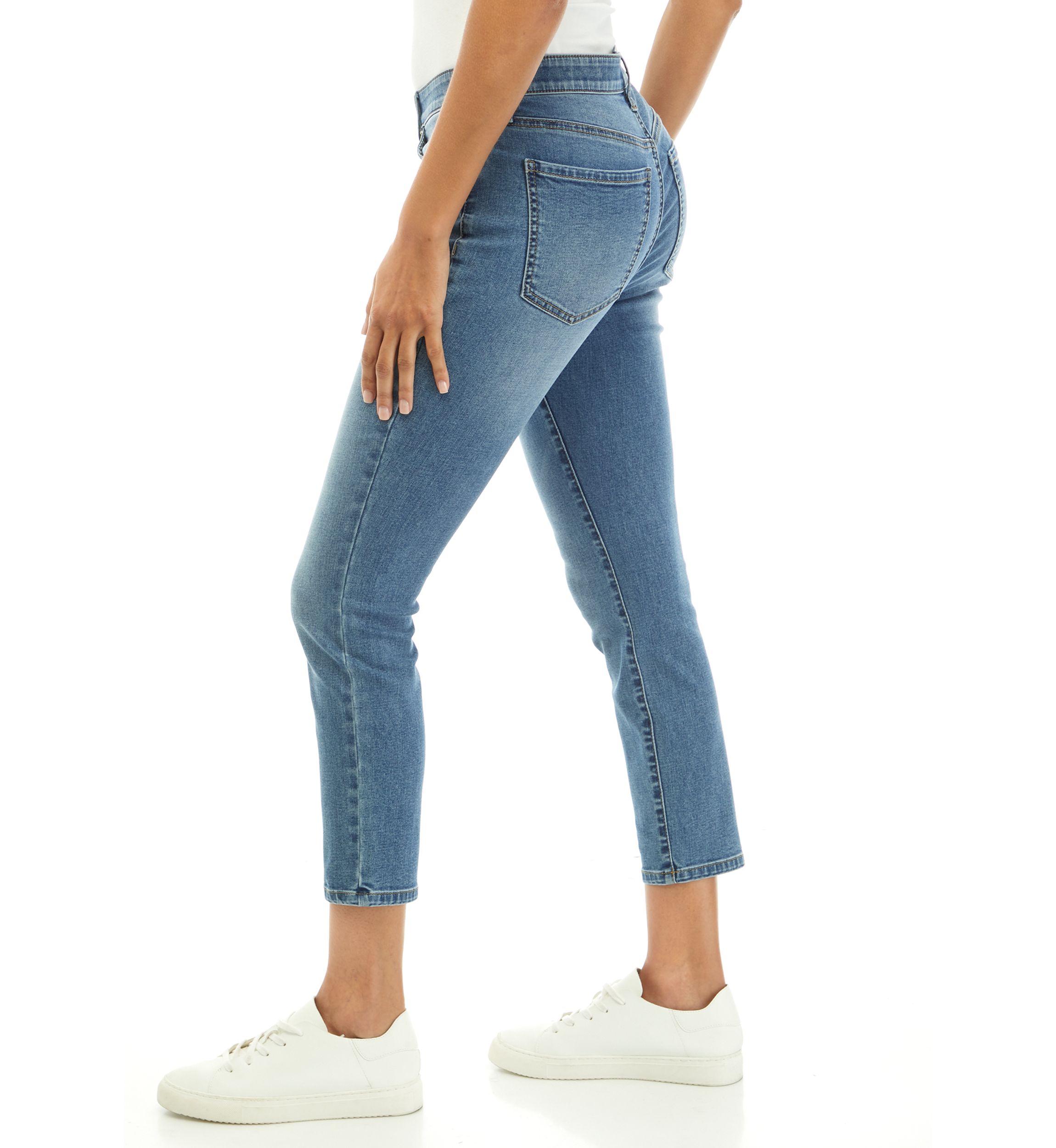 Mid Rise 5 Pocket Denim Cropped Jeans 