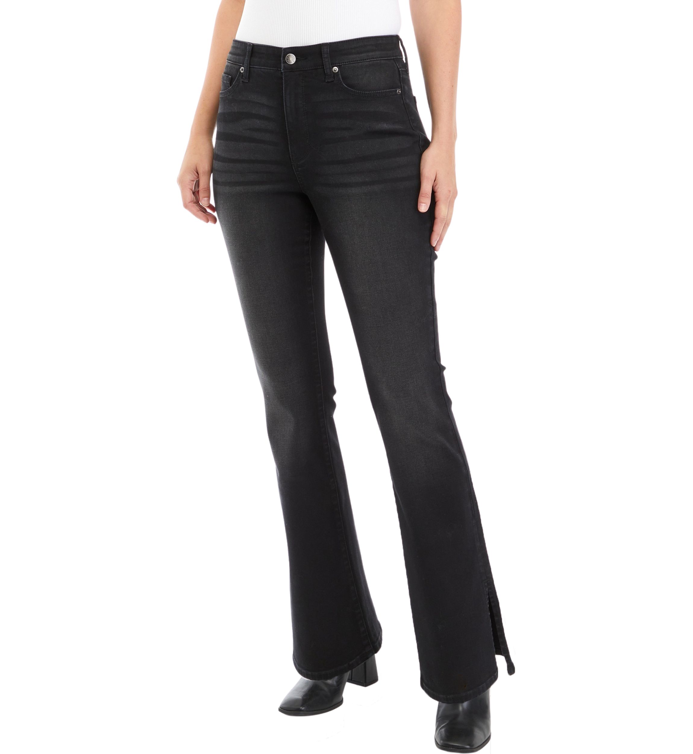 Womens High Rise Split Hem Flare Jeans