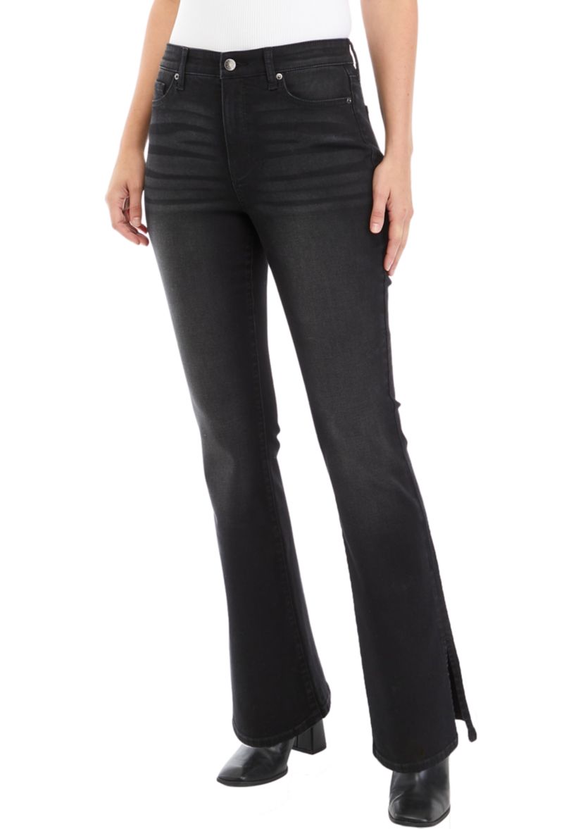 Womens High Rise Split Hem Flare Jeans