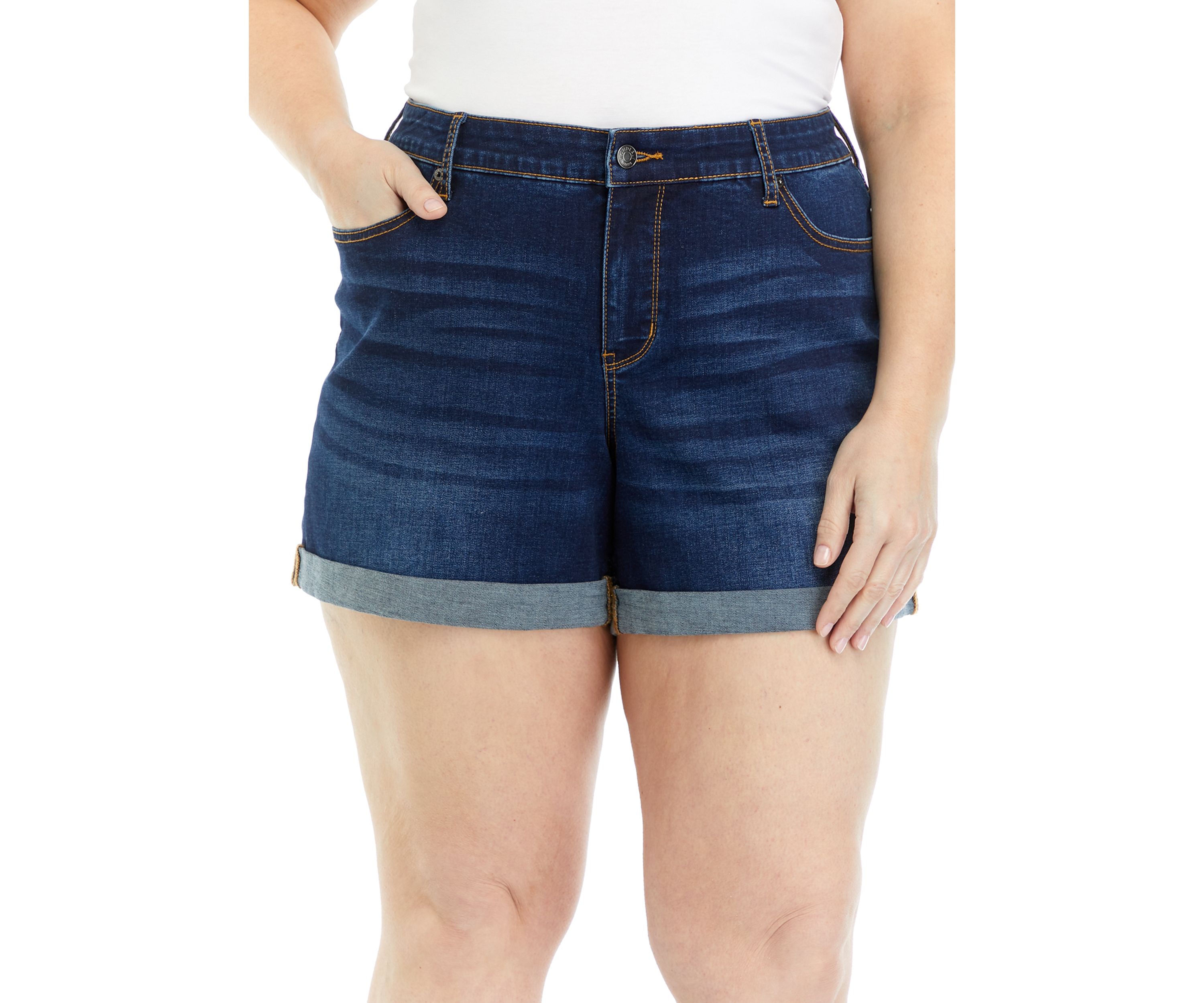 Plus Size Mid Rise Cuff Shorts