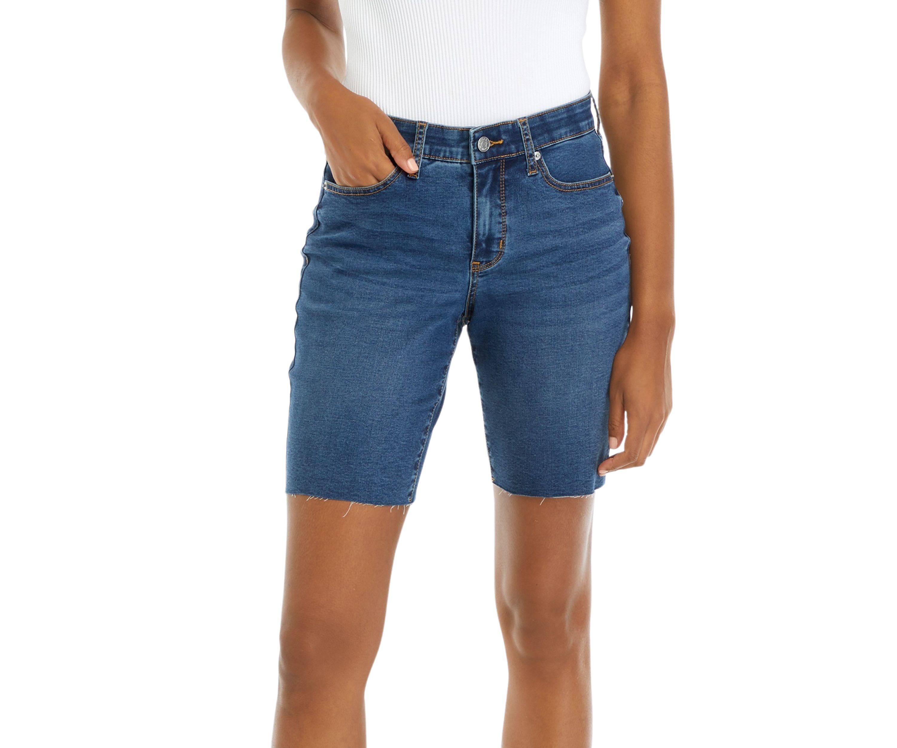 Womens Mid Rise Denim Bermuda Shorts