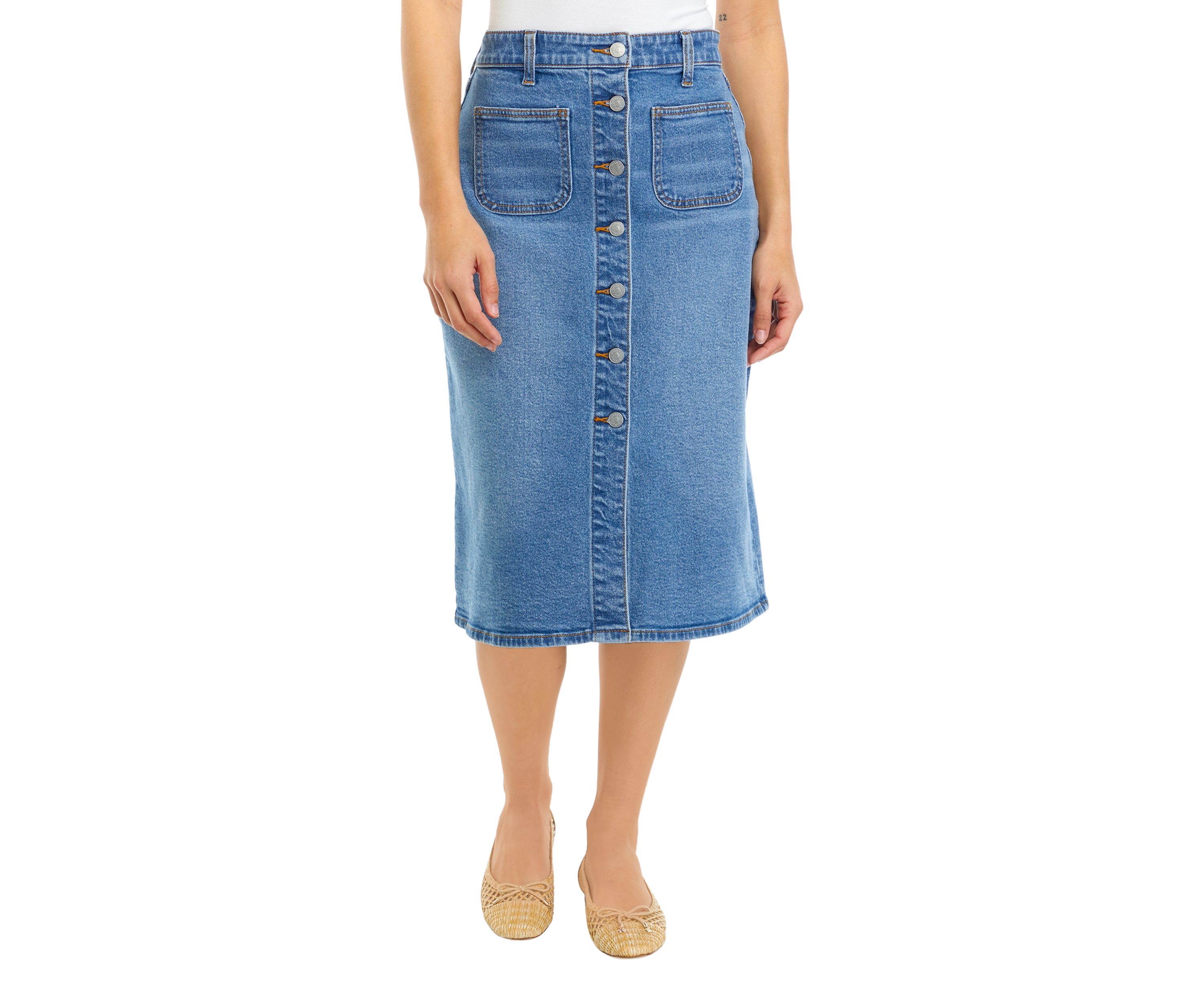 Petite Button Front Denim Skirt 