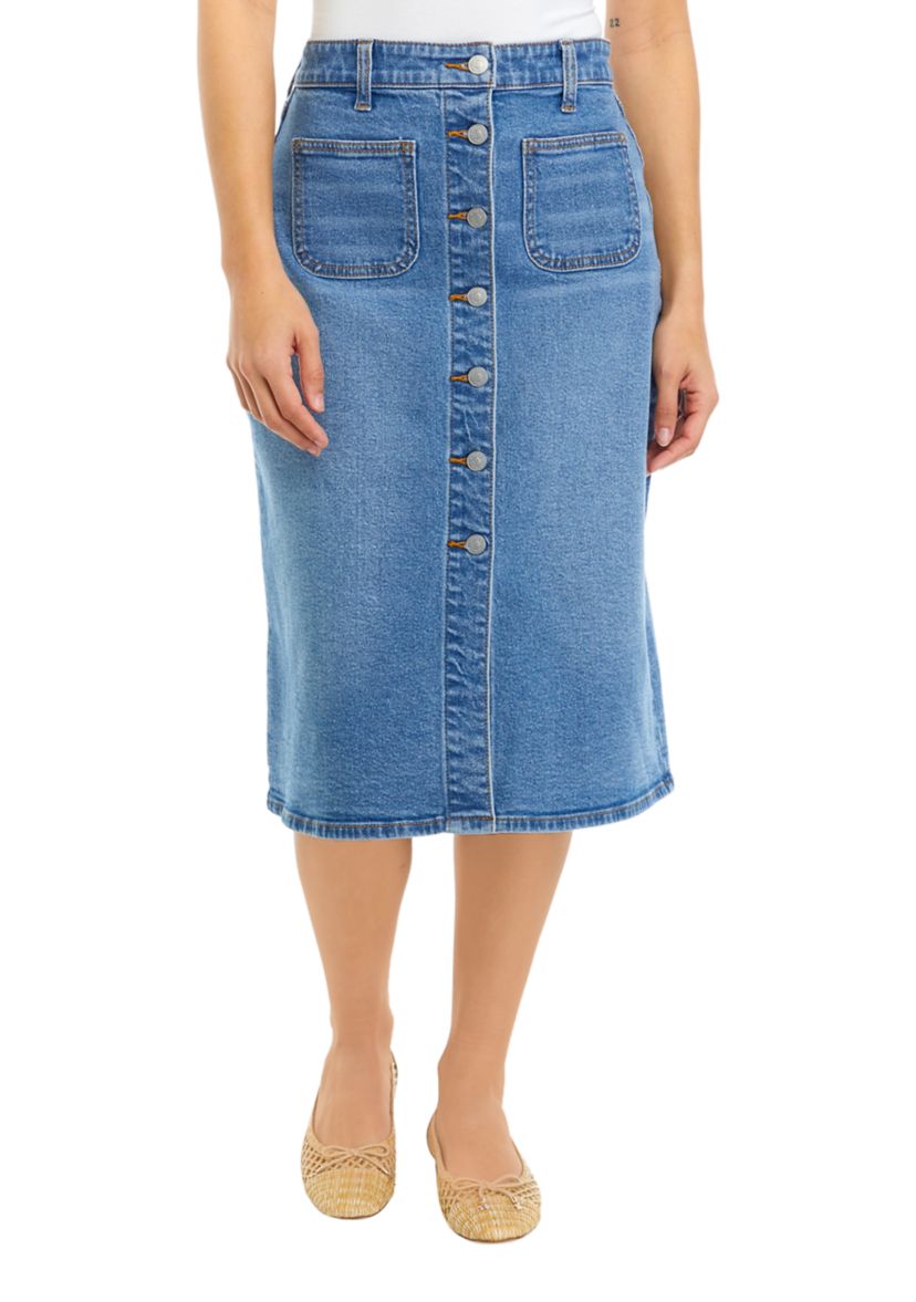 Petite Button Front Denim Skirt 