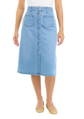 Petite Button Front Denim Skirt