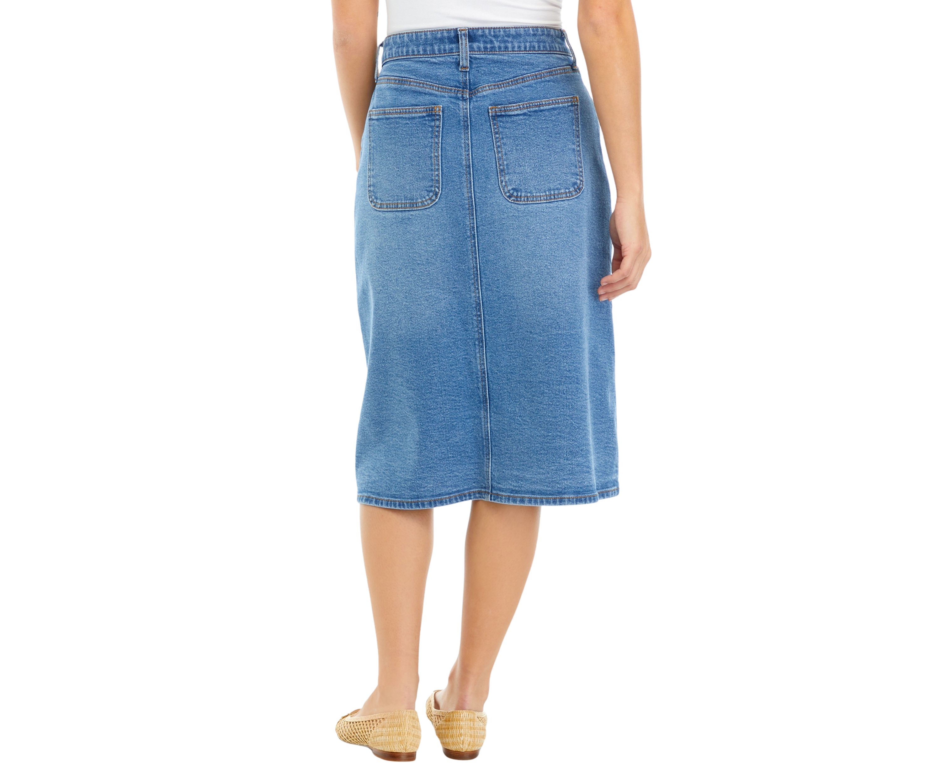 Petite Button Front Denim Skirt 