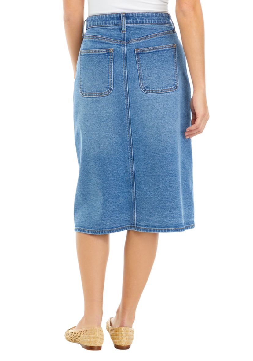 Petite Button Front Denim Skirt 