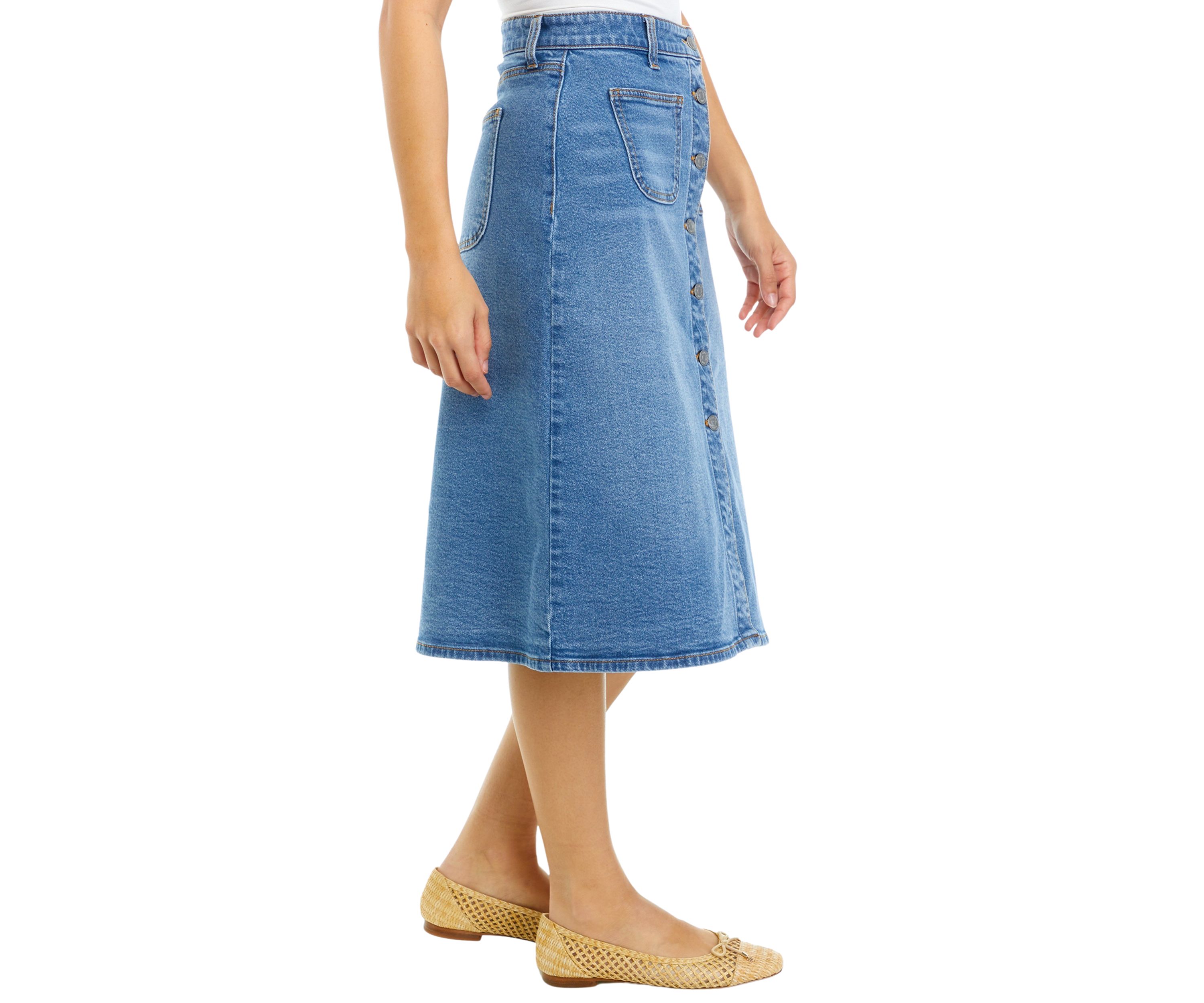 Petite Button Front Denim Skirt 