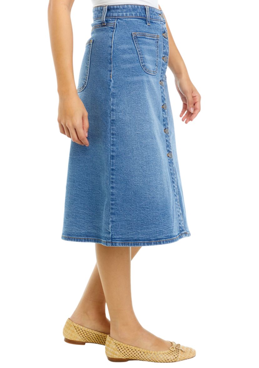 Petite Button Front Denim Skirt 