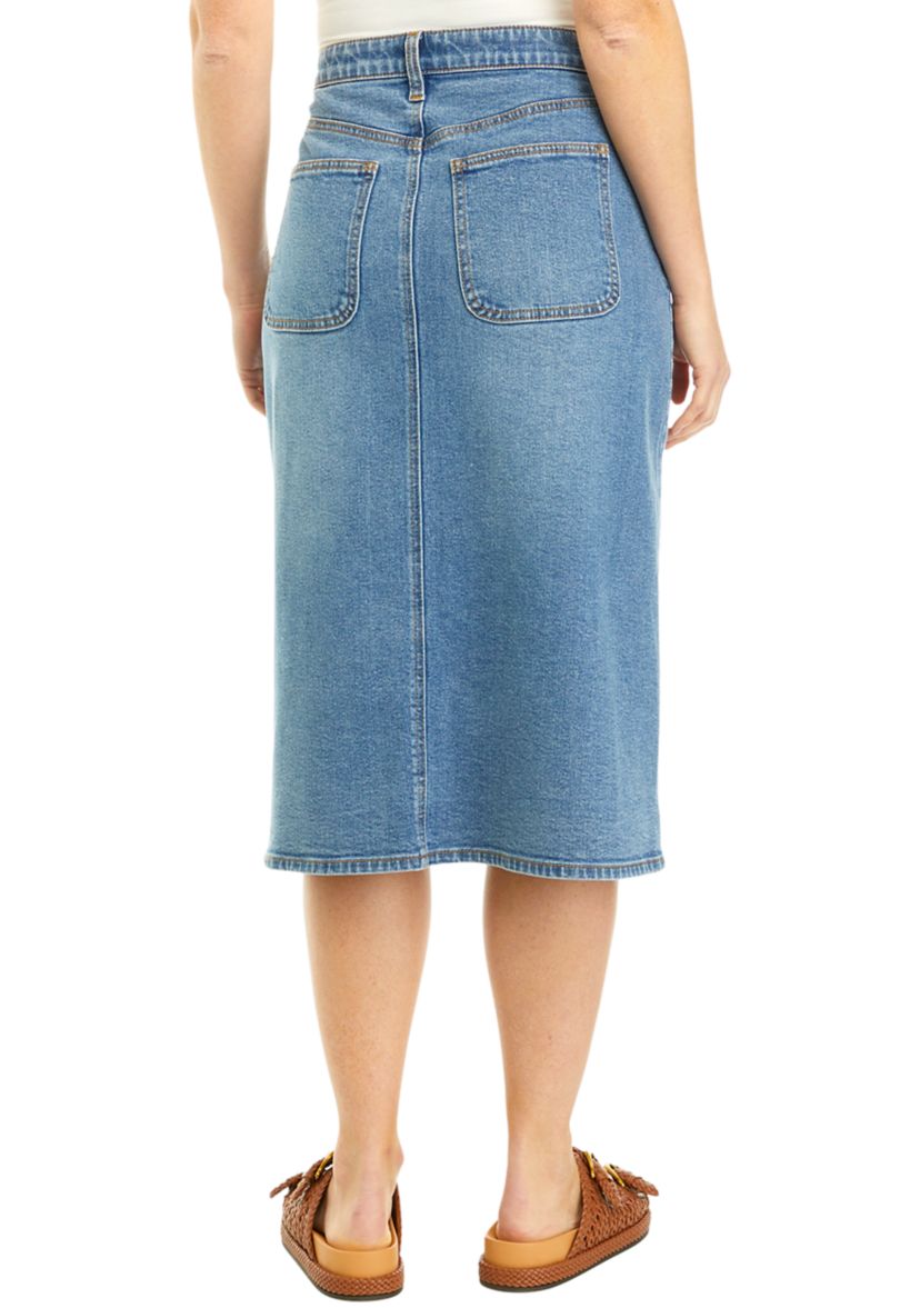Womens Button Front Denim Skirt 