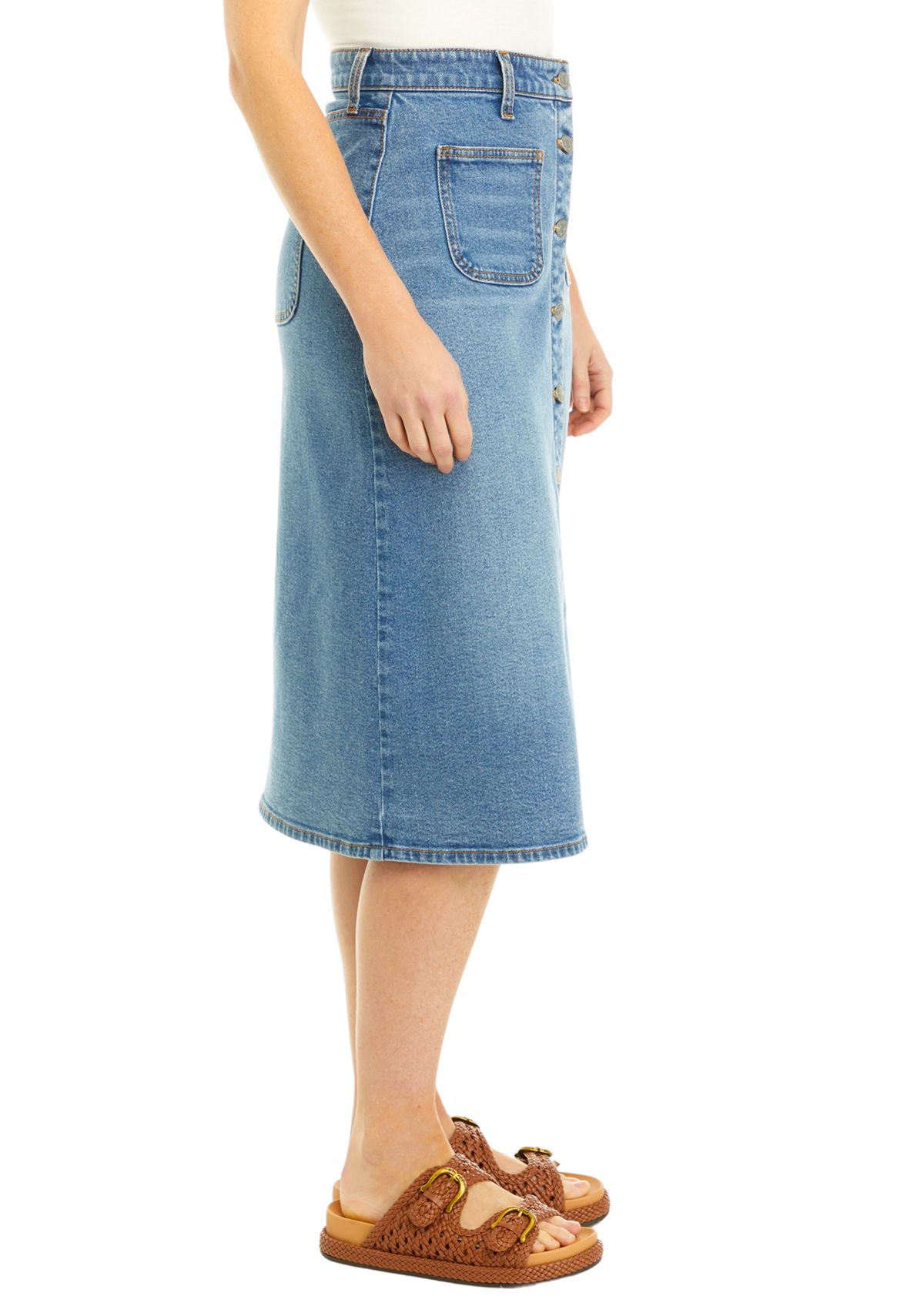 Womens Button Front Denim Skirt 