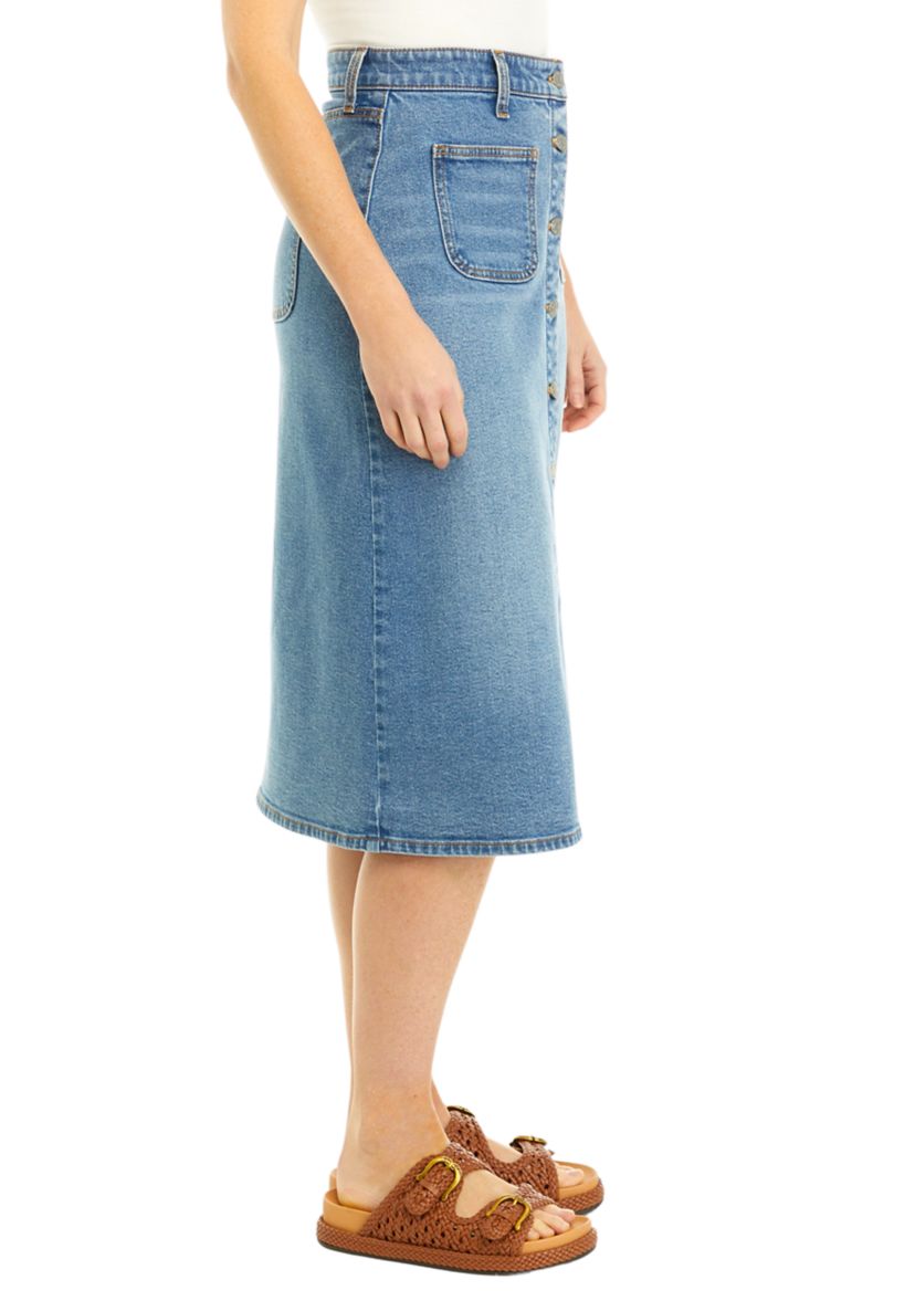 Womens Button Front Denim Skirt 