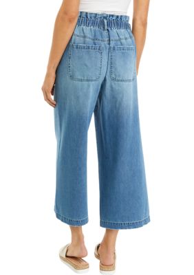 Women's Tie Waist Wide Leg Cropped Jeans