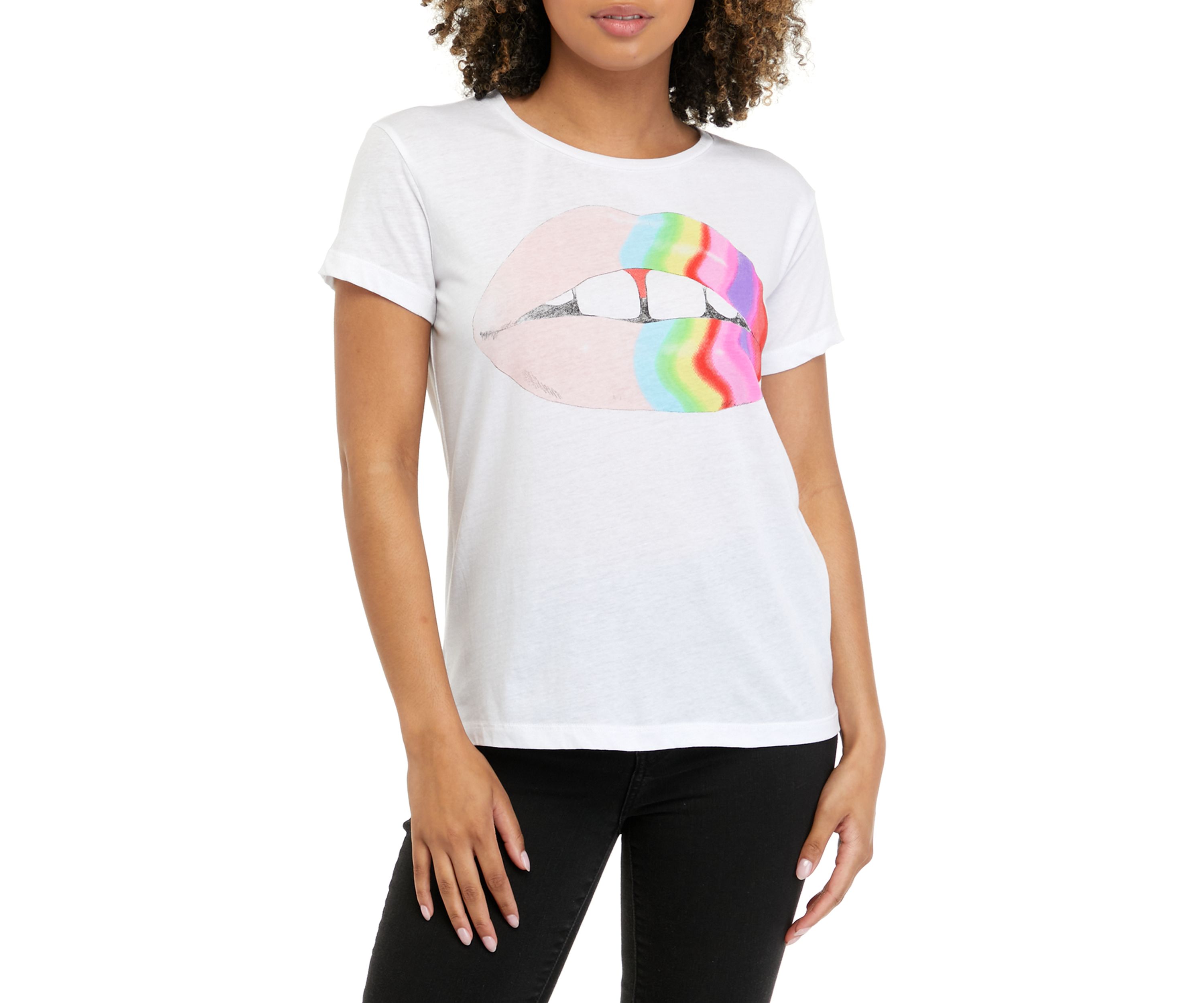 Womens Short Sleeve Rainbow Lips Graphic T-Shirt 