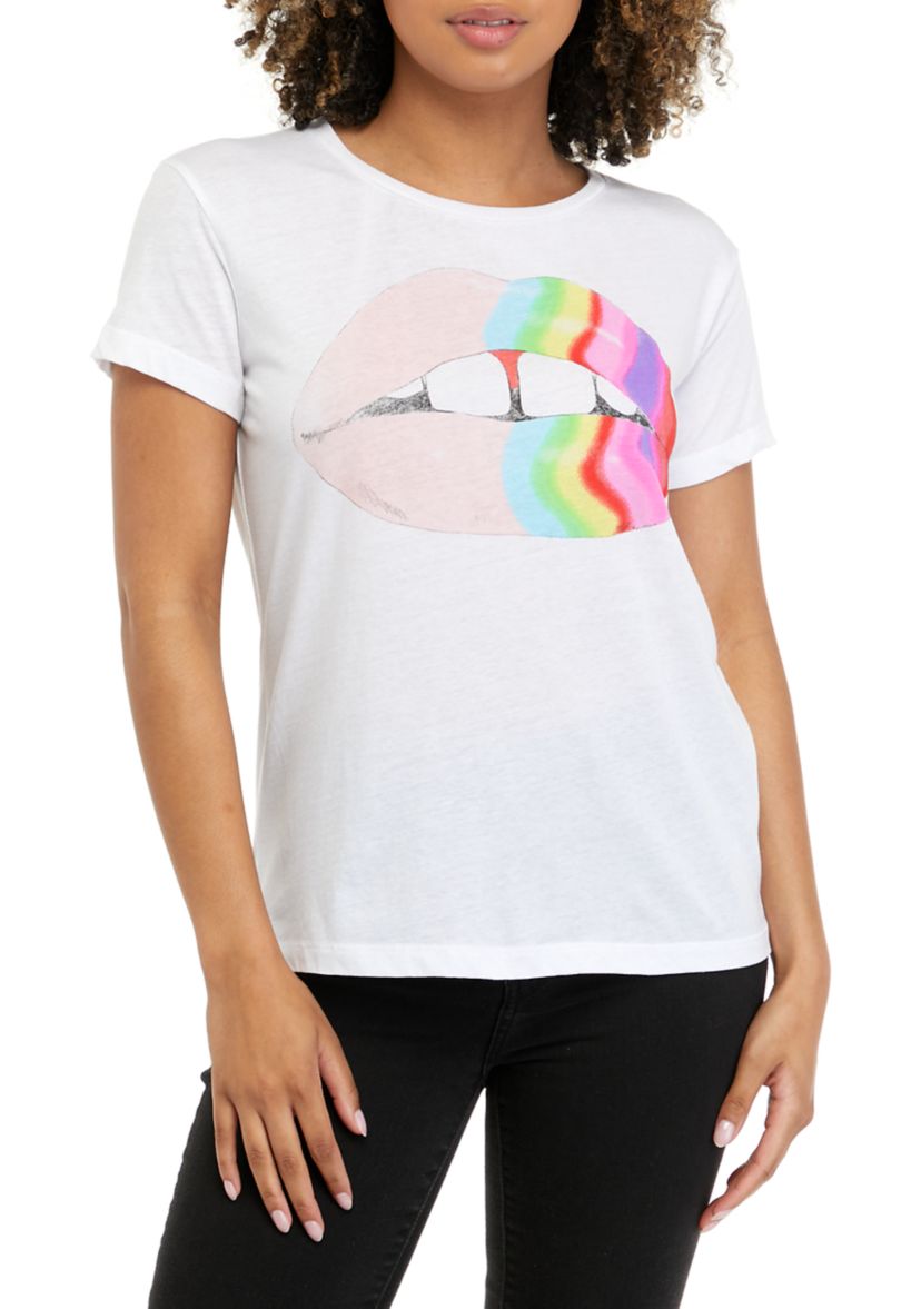 Womens Short Sleeve Rainbow Lips Graphic T-Shirt 