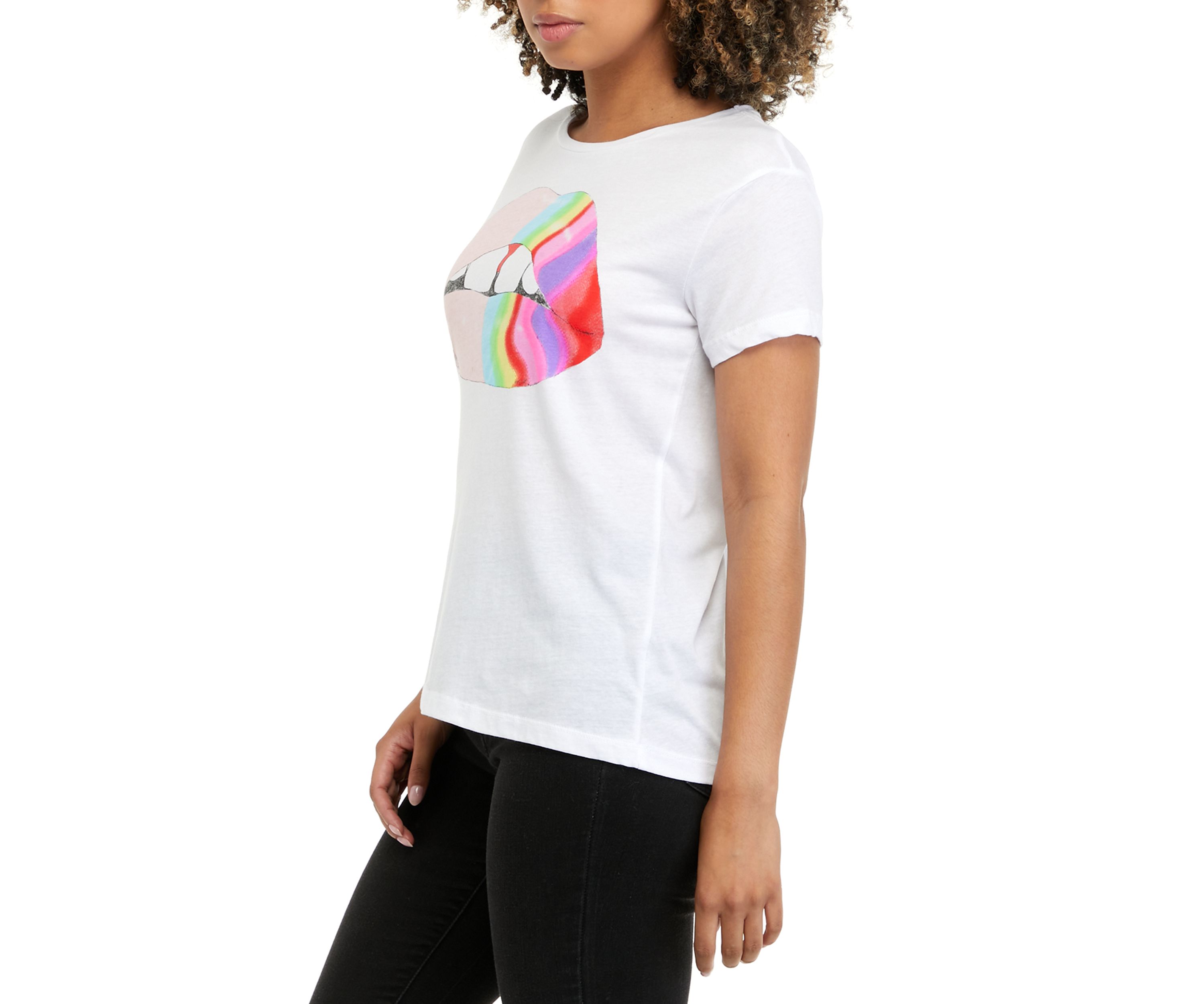 Womens Short Sleeve Rainbow Lips Graphic T-Shirt 