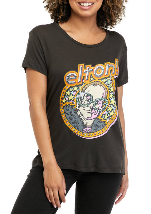 Chaser Womens Short Sleeve Elton John Graphic T-Shirt