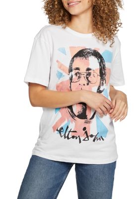 Chaser Women's Elton John Cotton Jersey Graphic T-Shirt, White, Large