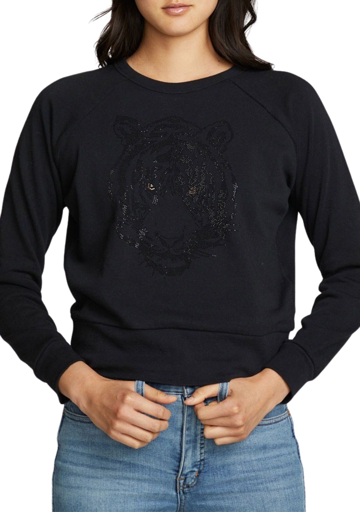Womens Tiger Cotton Fleece Long Sleeve Crew Neck T-Shirt
