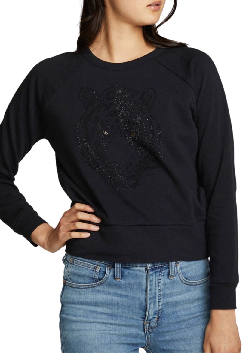 Womens Tiger Cotton Fleece Long Sleeve Crew Neck T-Shirt