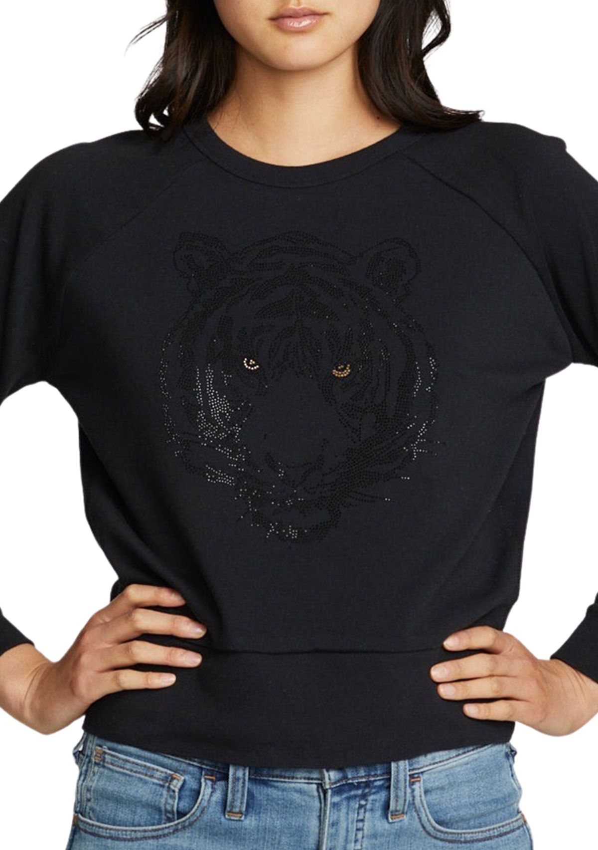 Womens Tiger Cotton Fleece Long Sleeve Crew Neck T-Shirt