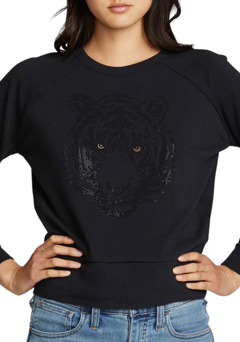 Womens Tiger Cotton Fleece Long Sleeve Crew Neck T-Shirt