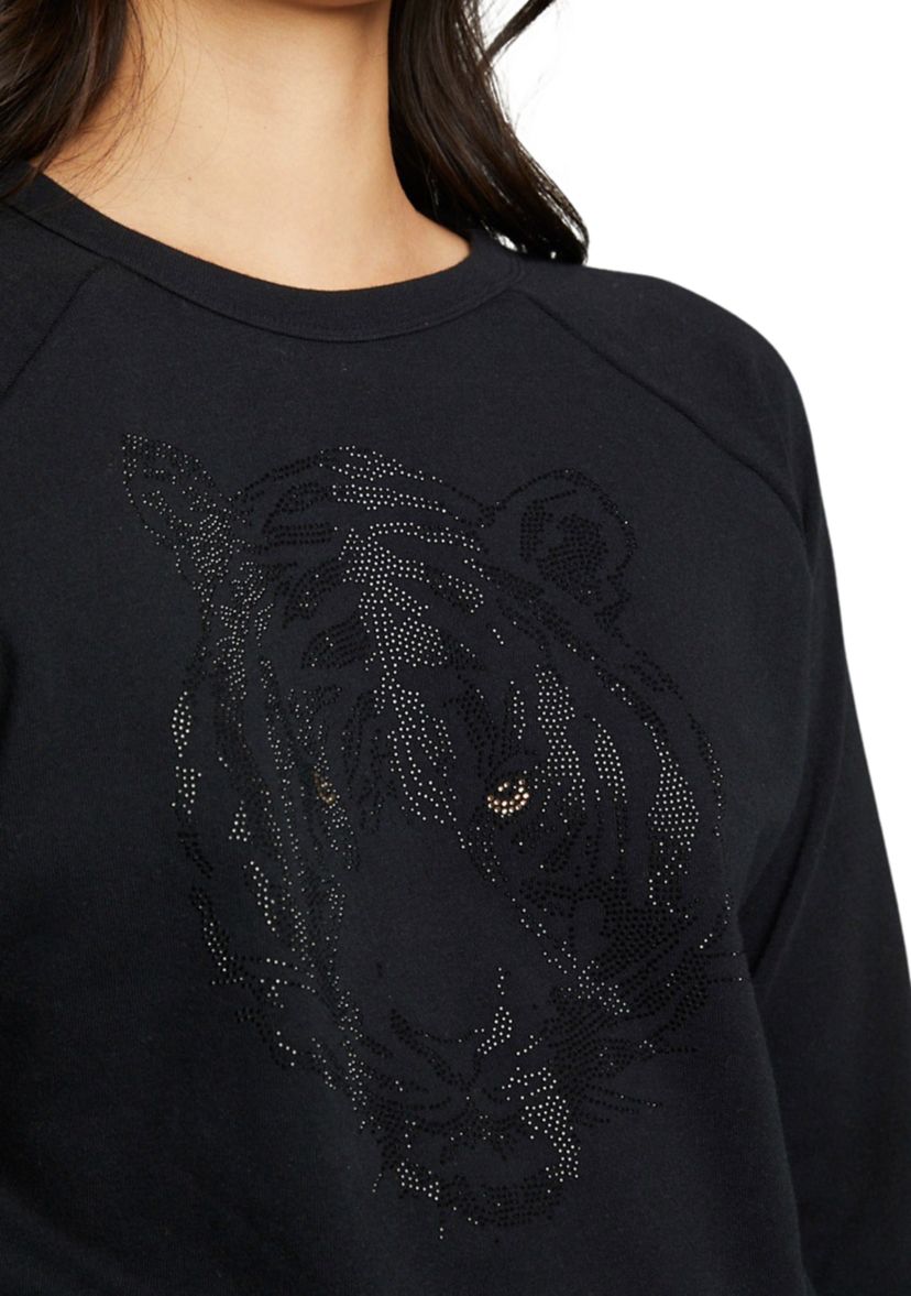 Womens Tiger Cotton Fleece Long Sleeve Crew Neck T-Shirt