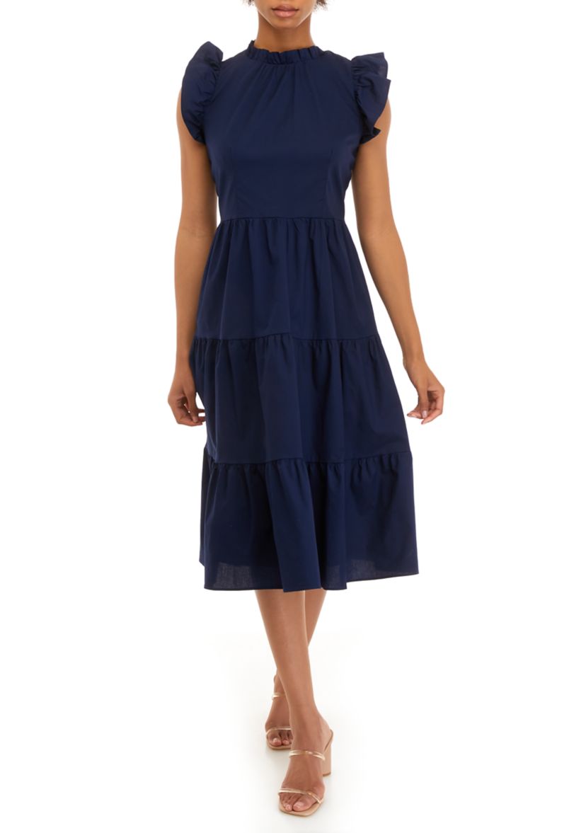 Womens Flutter Sleeve Tier Dress