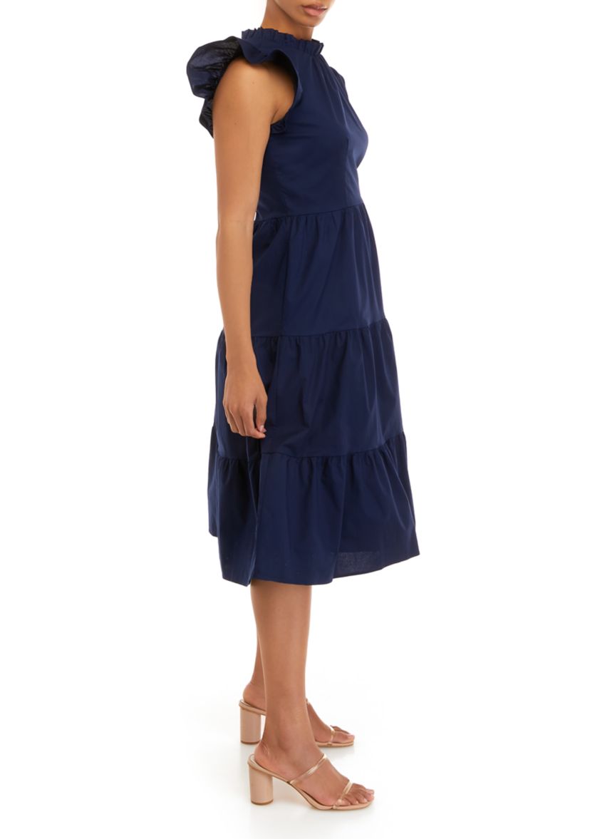 Womens Flutter Sleeve Tier Dress