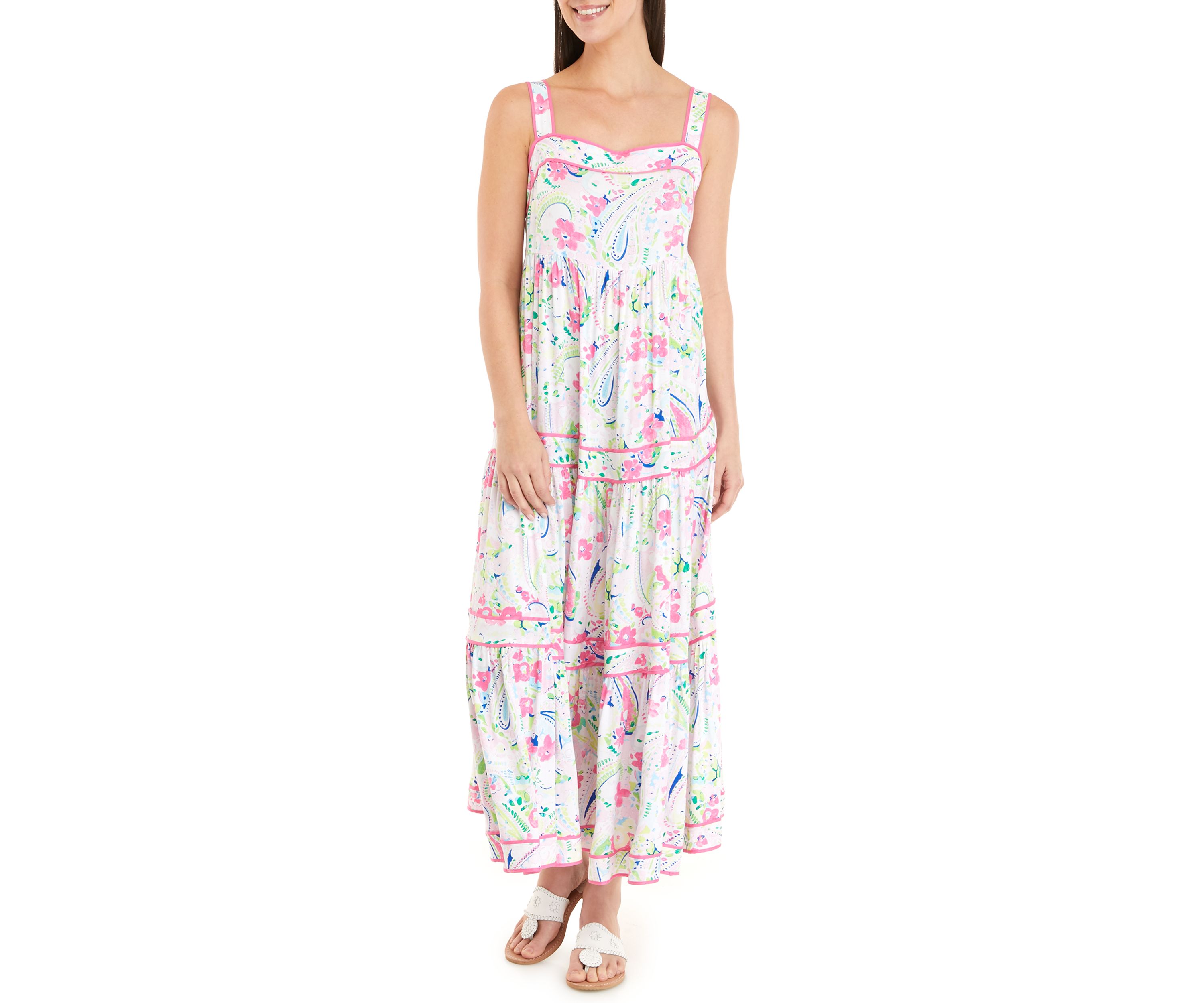 Womens Sleeveless Tiered Printed Dress