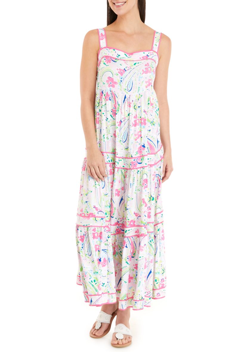 Womens Sleeveless Tiered Printed Dress