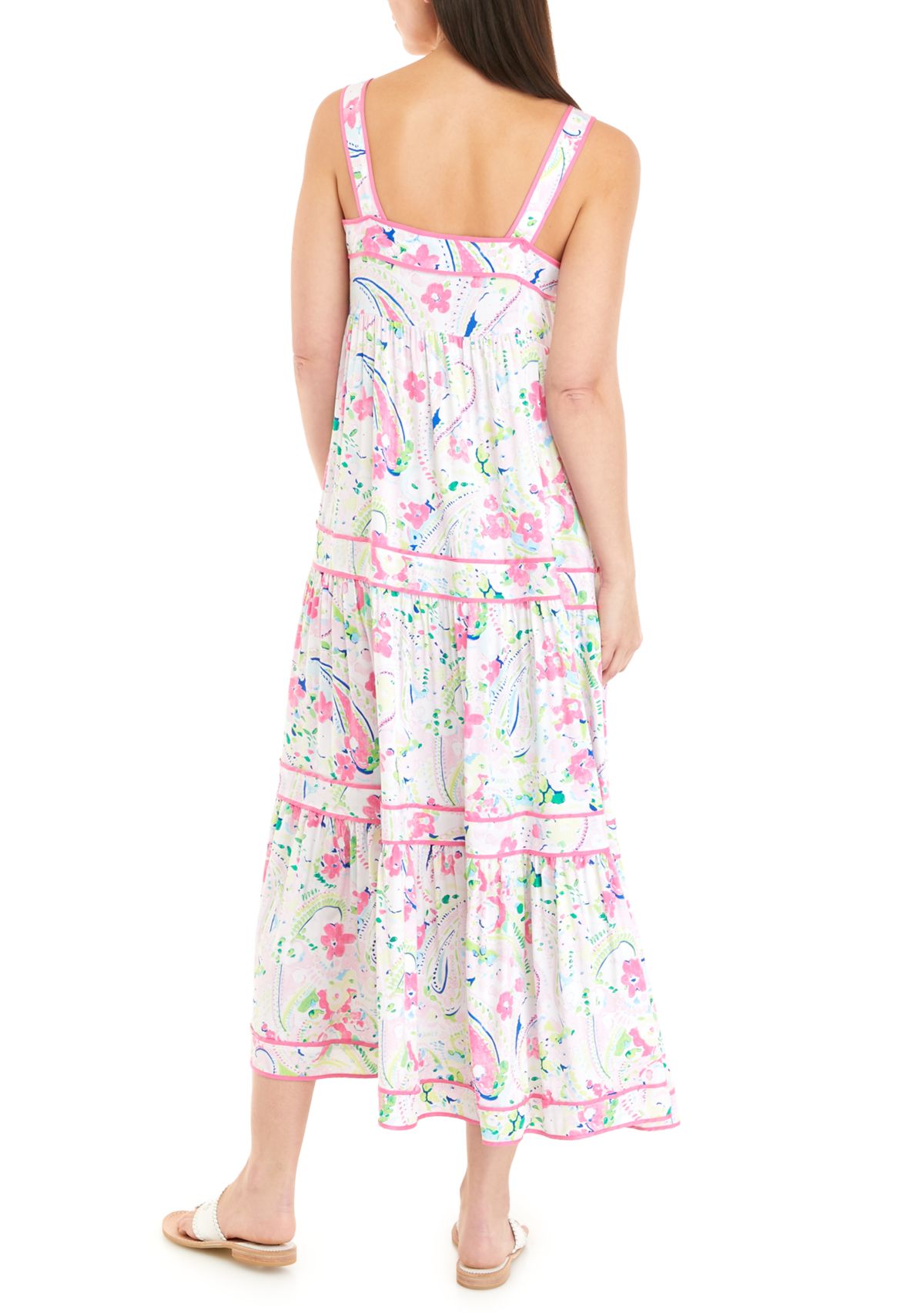 Womens Sleeveless Tiered Printed Dress