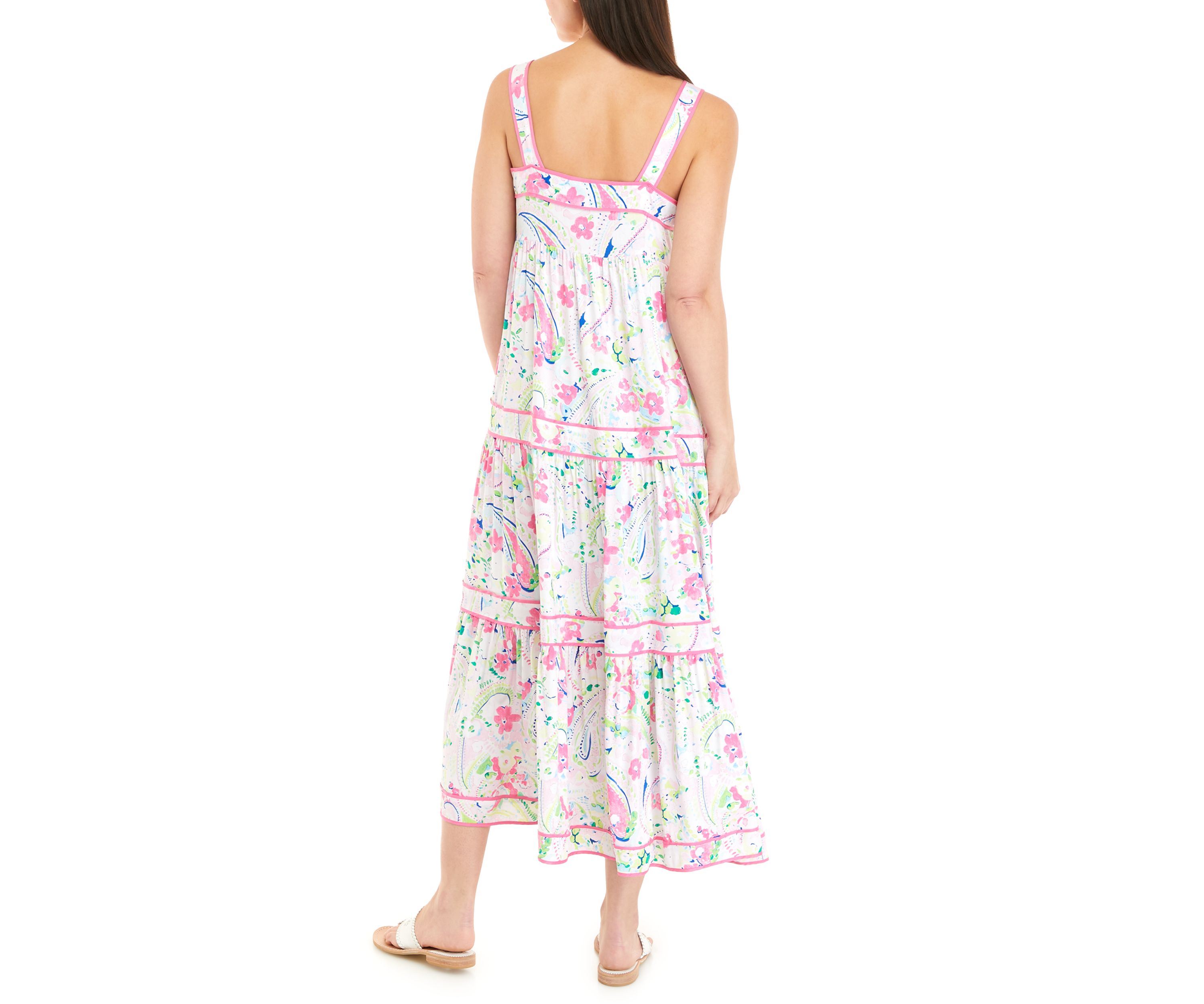 Womens Sleeveless Tiered Printed Dress