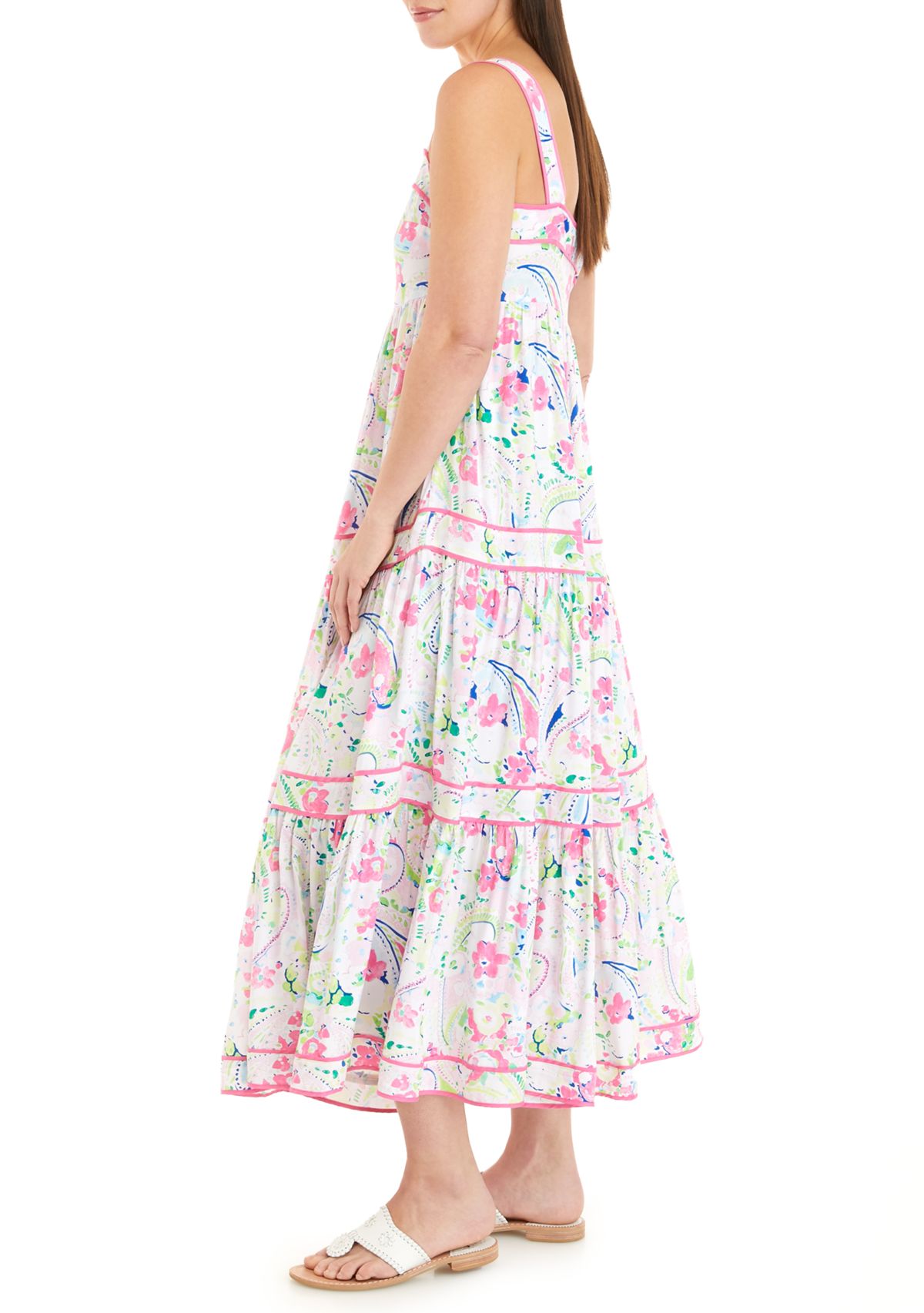 Womens Sleeveless Tiered Printed Dress