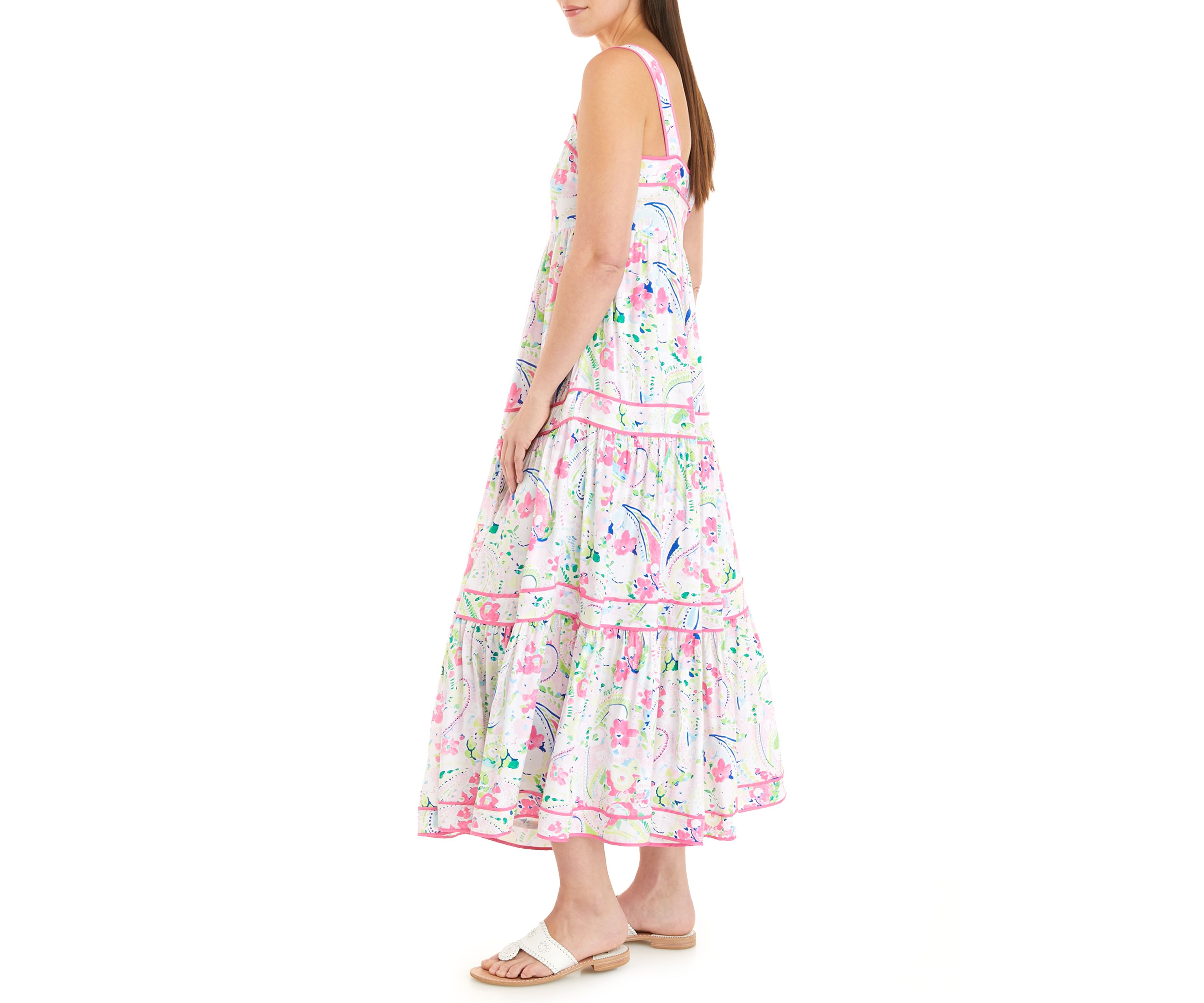 Womens Sleeveless Tiered Printed Dress
