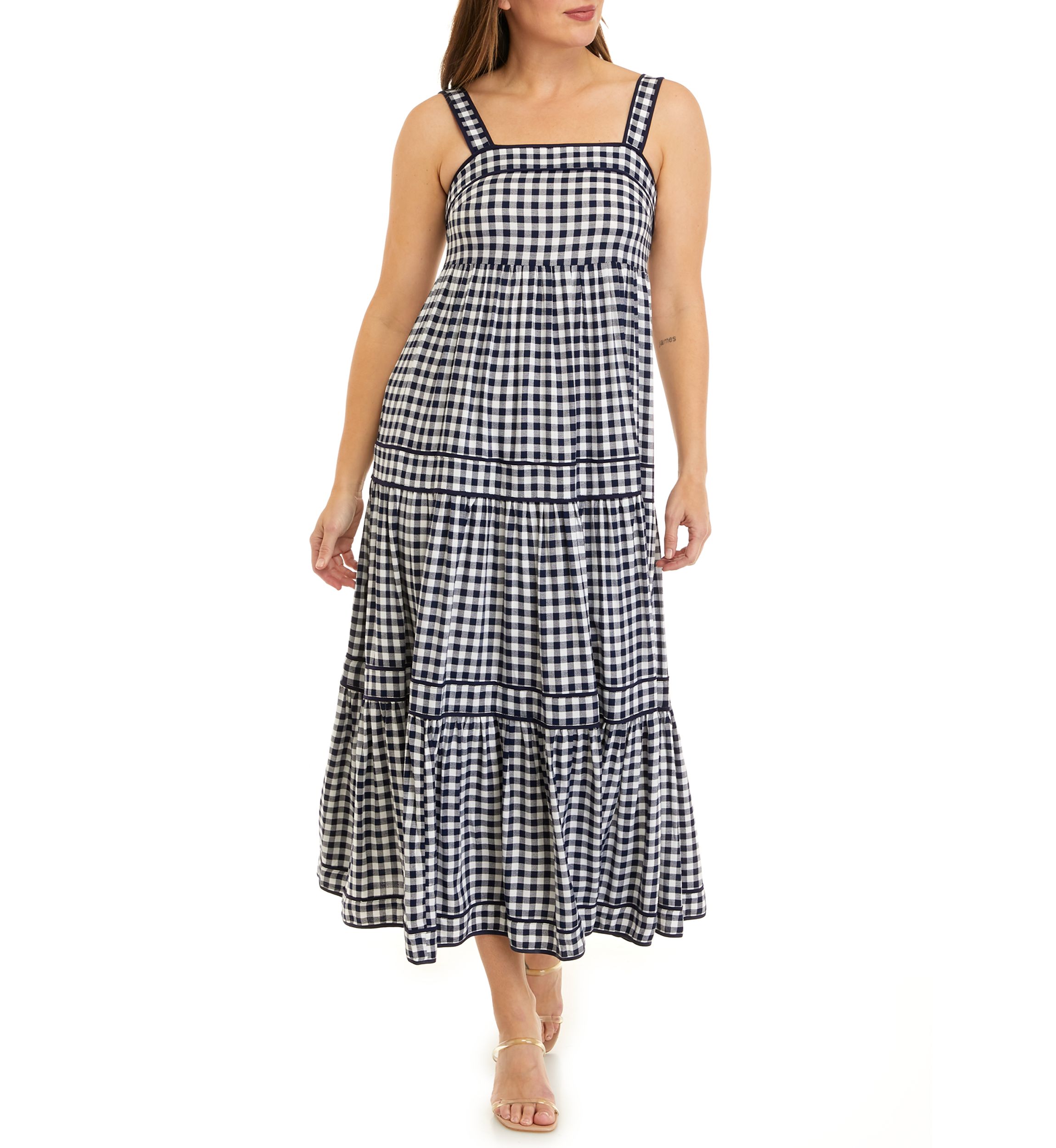 Womens Sleeveless Tiered Yarn Dyed Dress