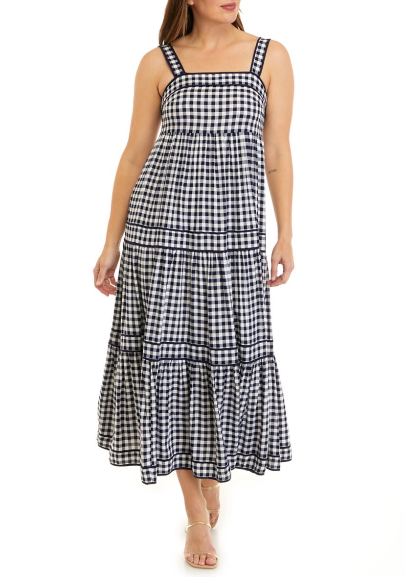 Womens Sleeveless Tiered Yarn Dyed Dress
