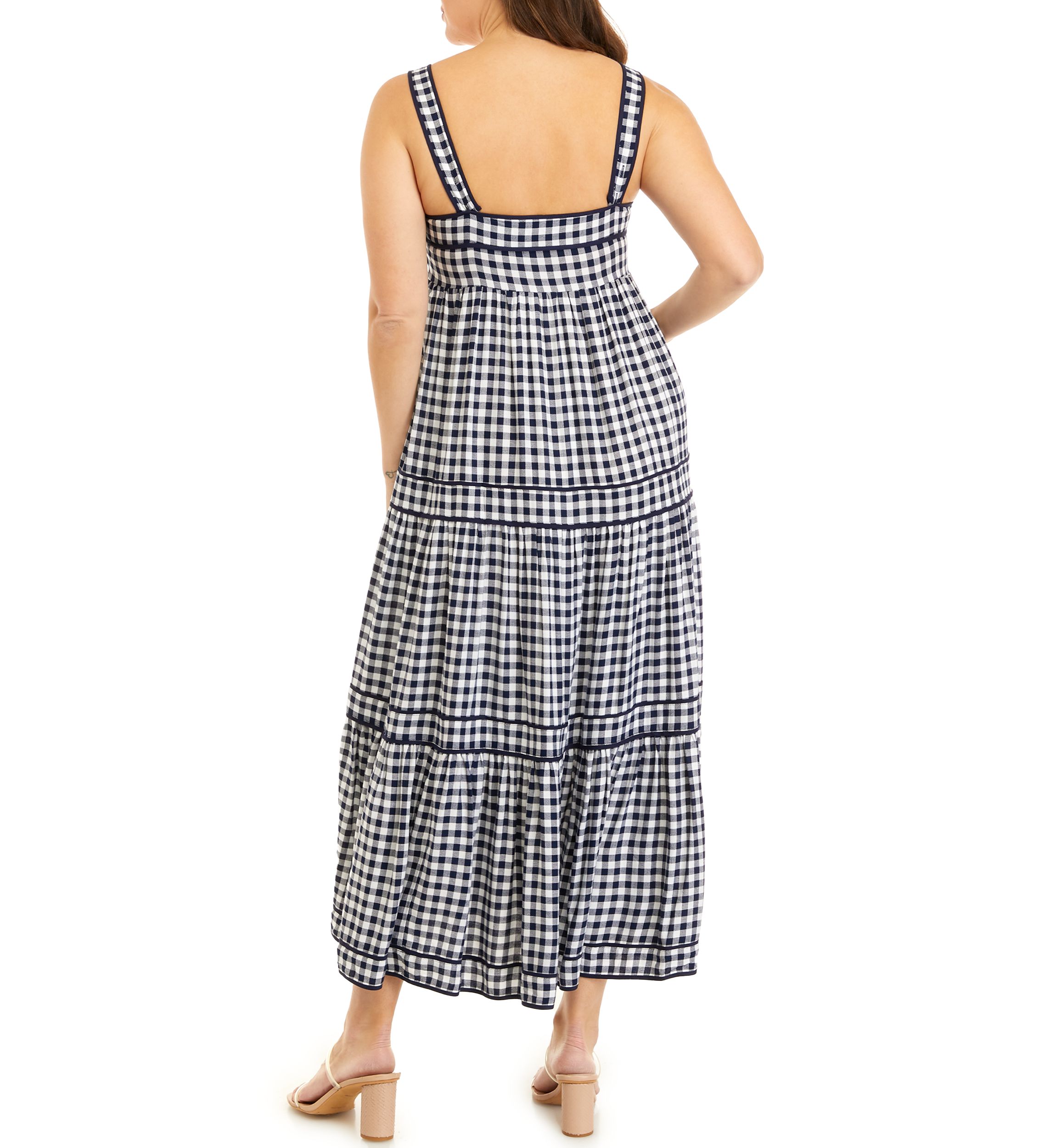 Womens Sleeveless Tiered Yarn Dyed Dress