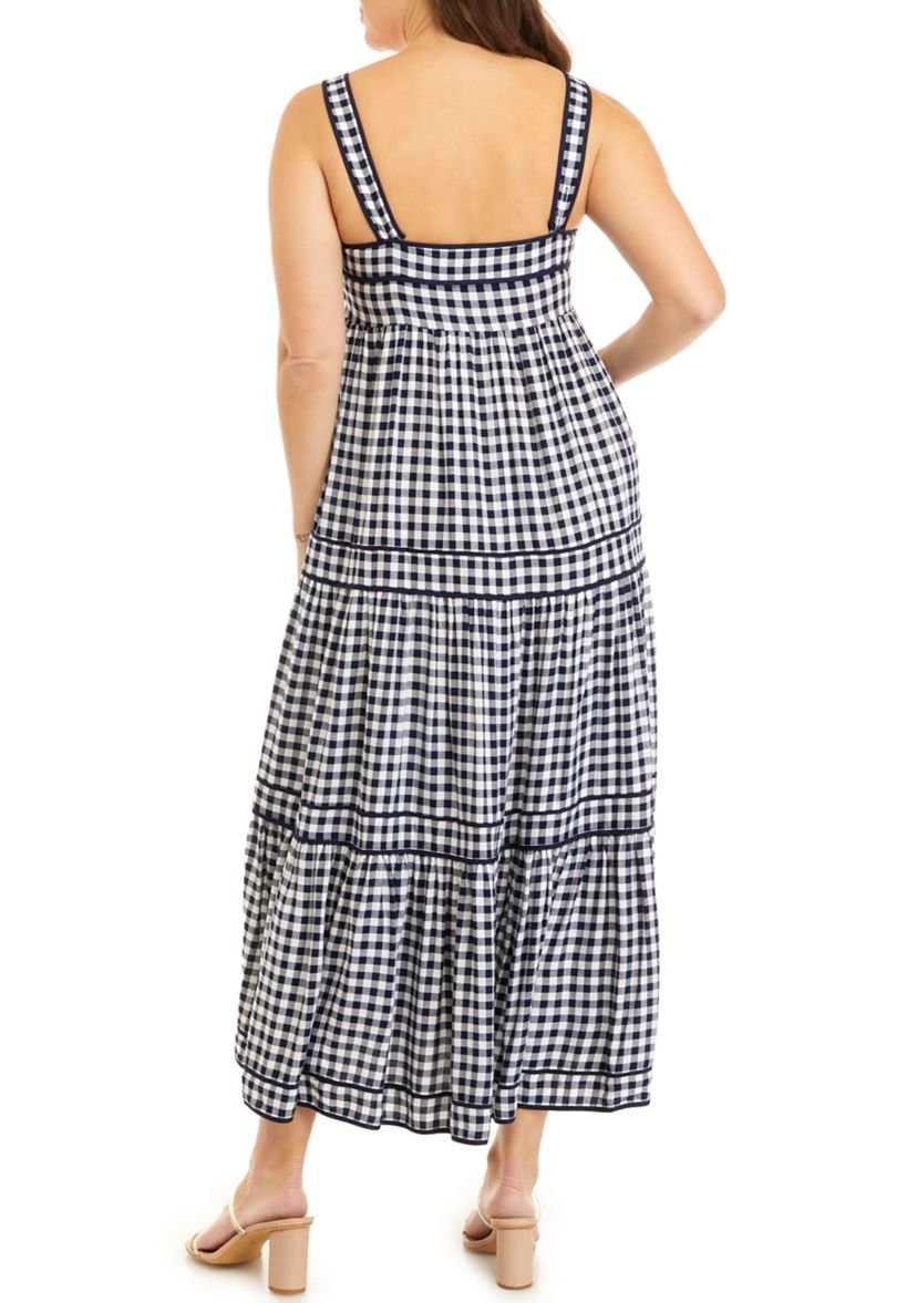 Womens Sleeveless Tiered Yarn Dyed Dress