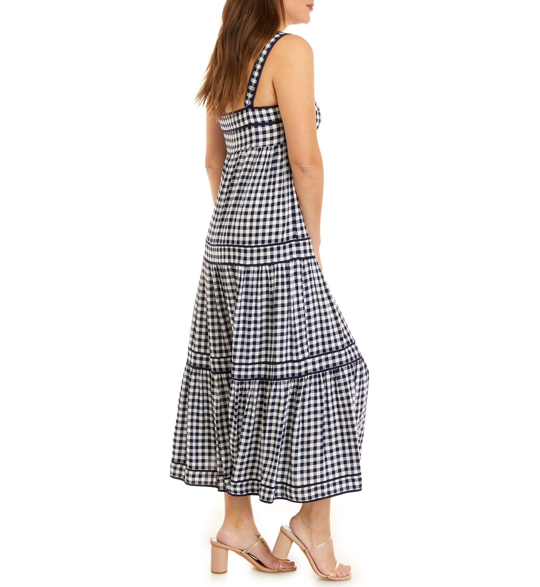 Womens Sleeveless Tiered Yarn Dyed Dress