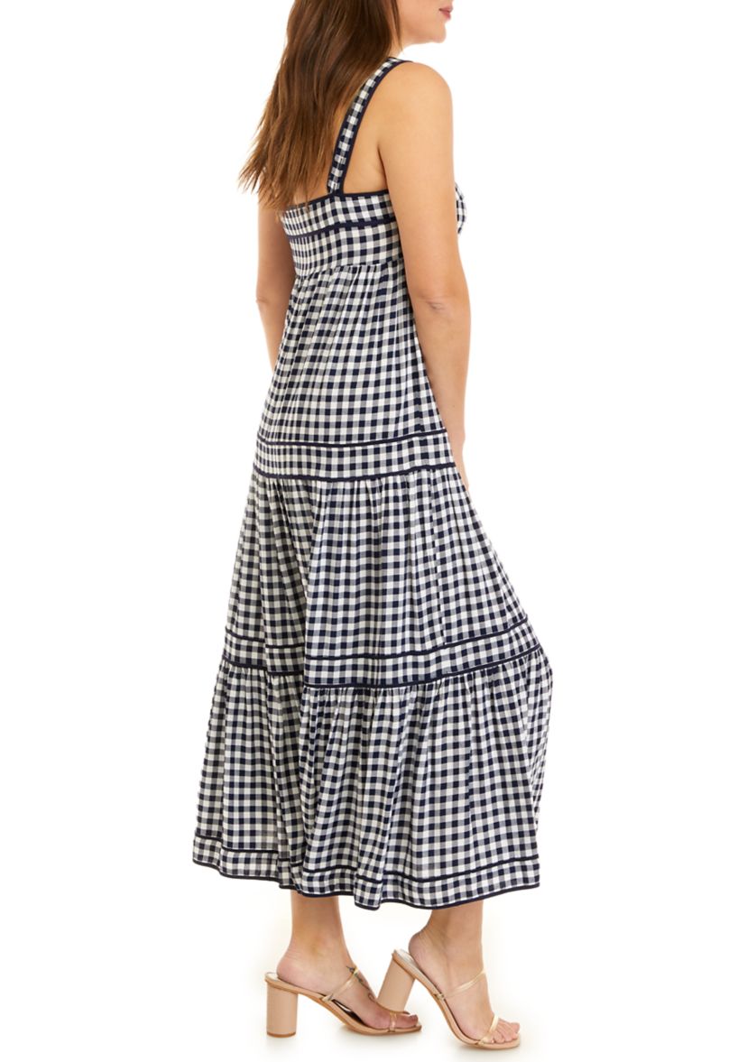 Womens Sleeveless Tiered Yarn Dyed Dress