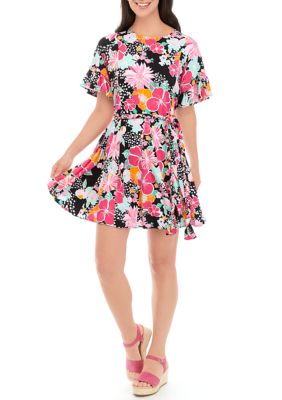 Women's Flutter Sleeve Floral Dress